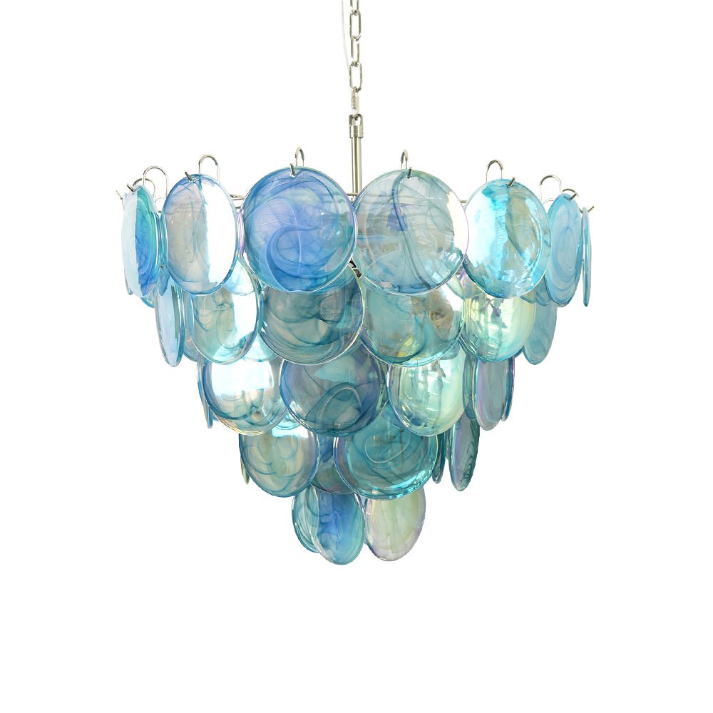 Aurora Chandelier Blue Murano Glass Disc Elegant - Blowlighting