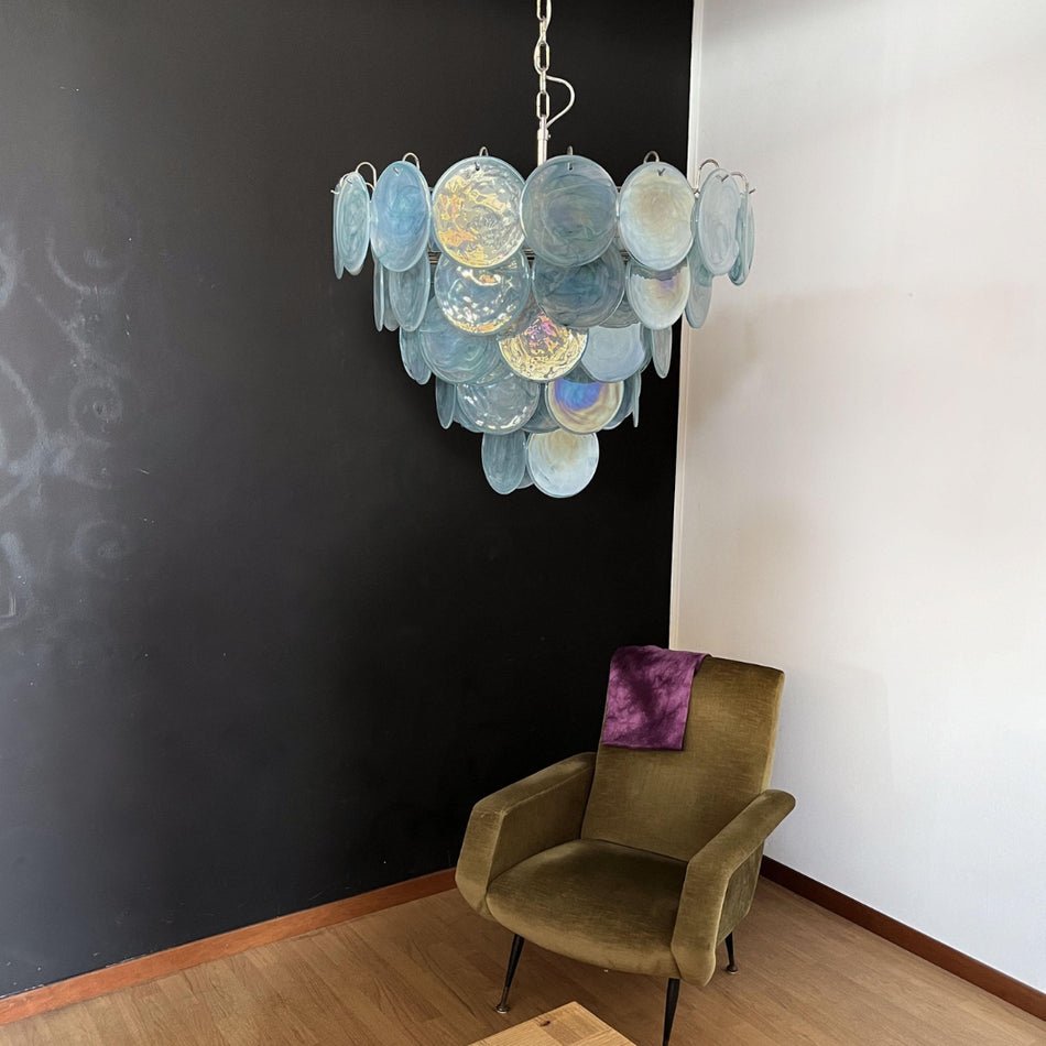 Aurora Chandelier Blue Murano Glass Disc Elegant - Blowlighting