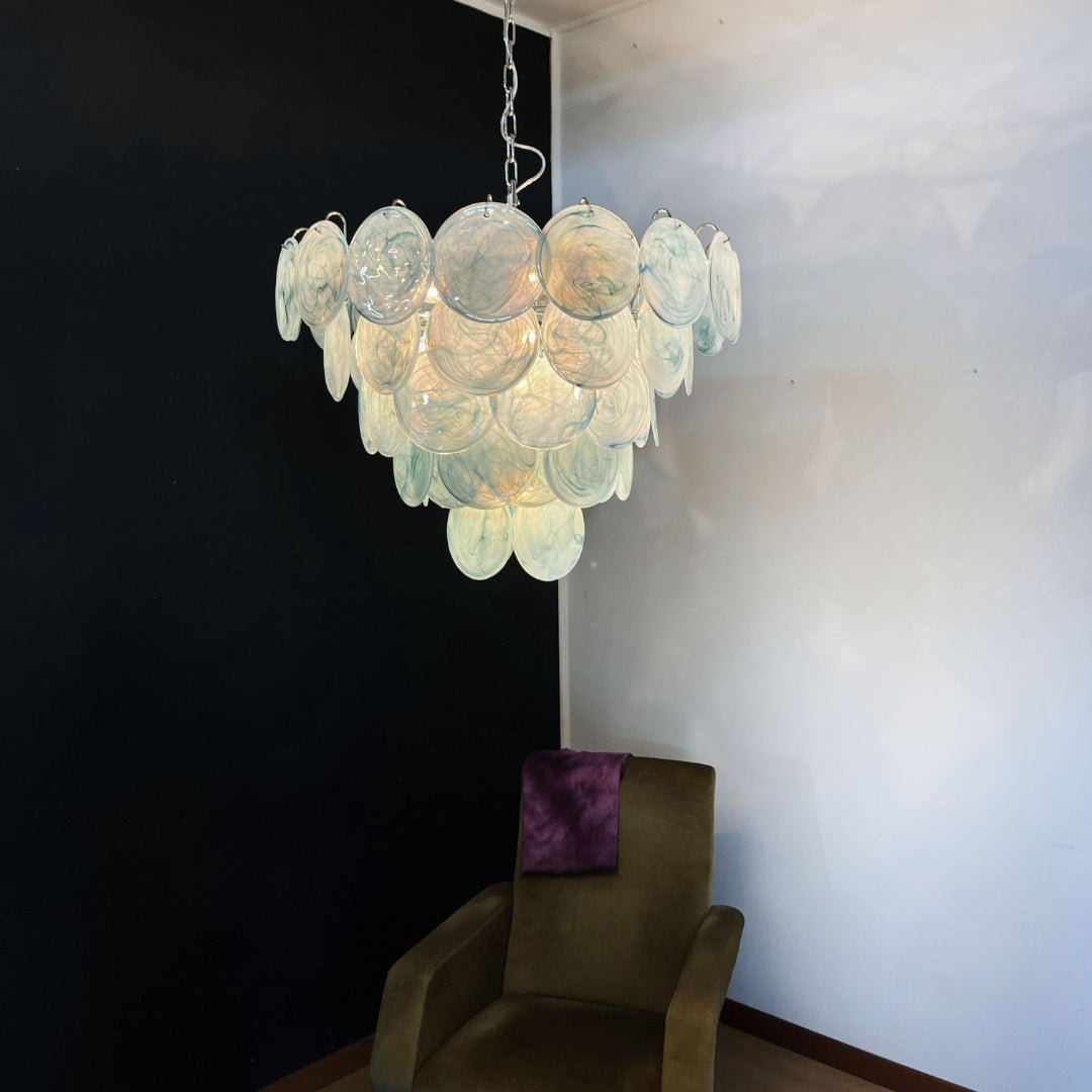 Aurora Chandelier Blue Murano Glass Disc Elegant - Blowlighting