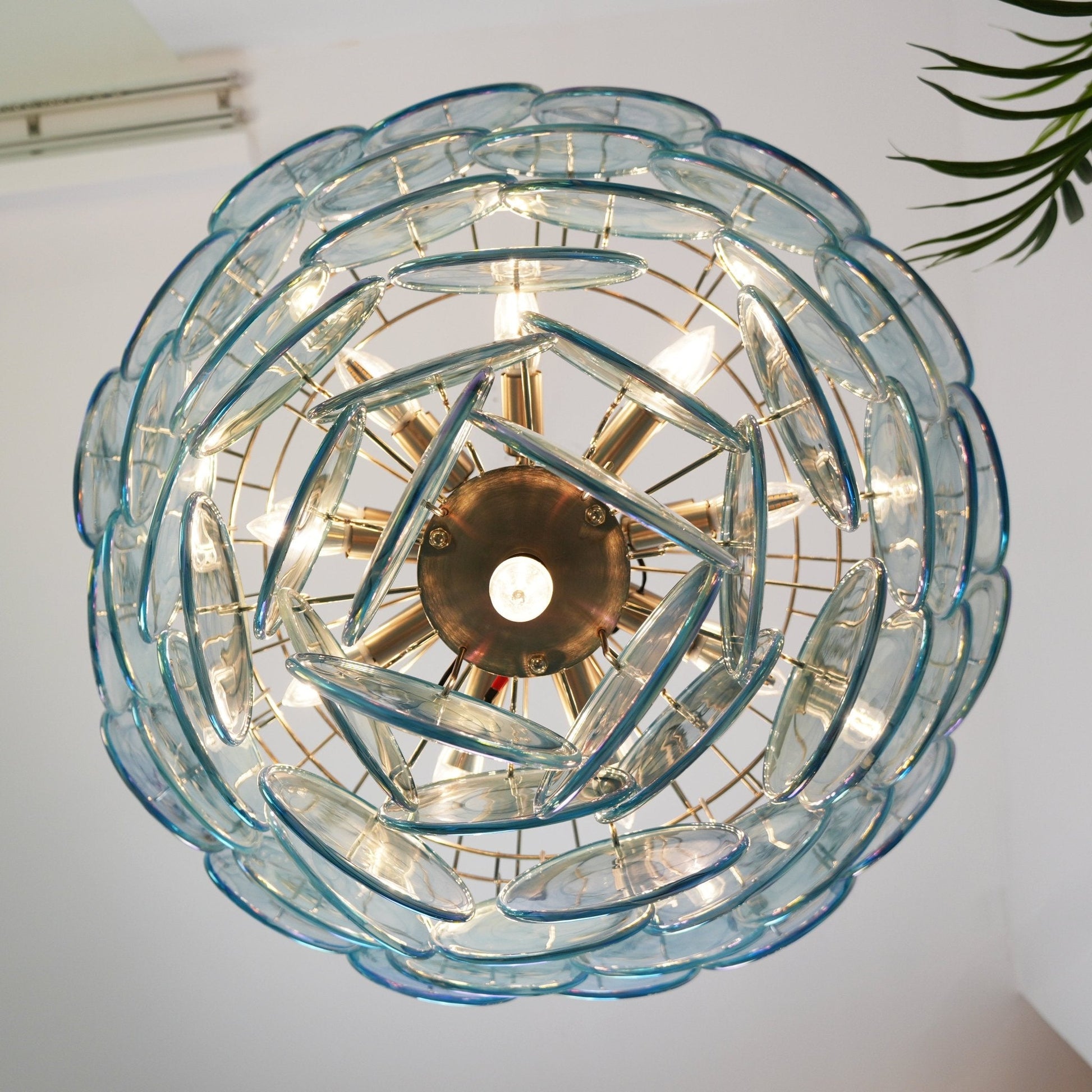 Aurora Chandelier Blue Murano Glass Disc Elegant - Blowlighting