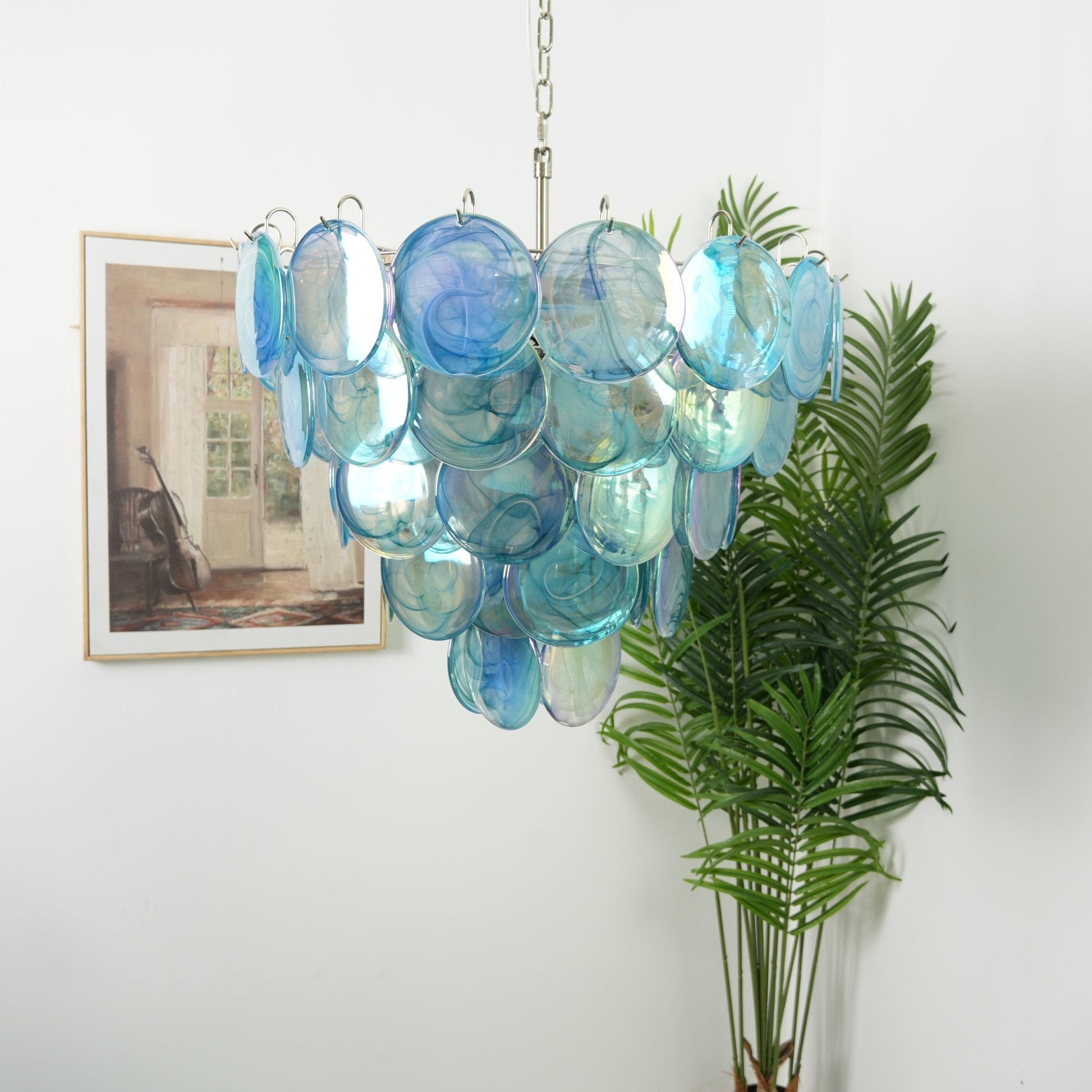 Aurora Chandelier Blue Murano Glass Disc Elegant - Blowlighting