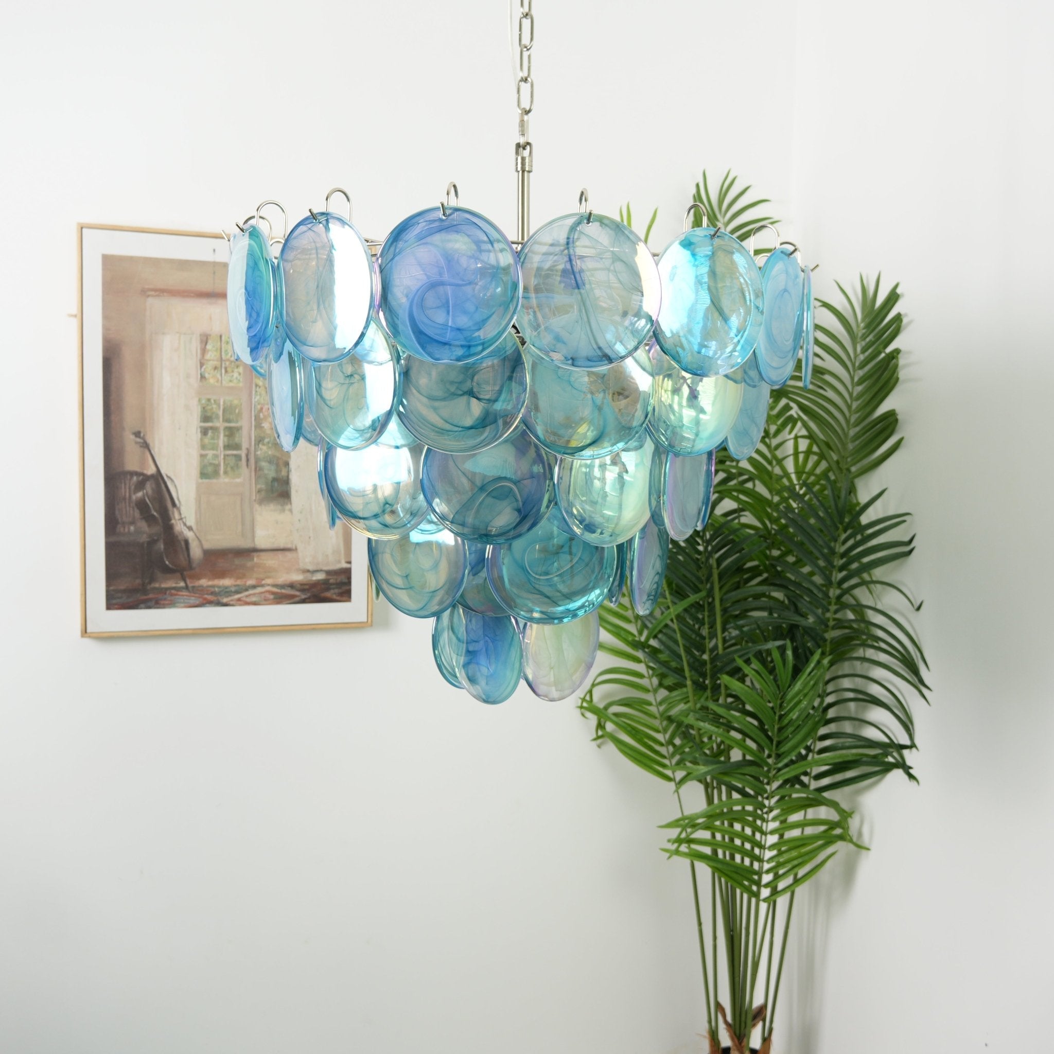 Aurora Chandelier Blue Murano Glass Disc Elegant - Blowlighting