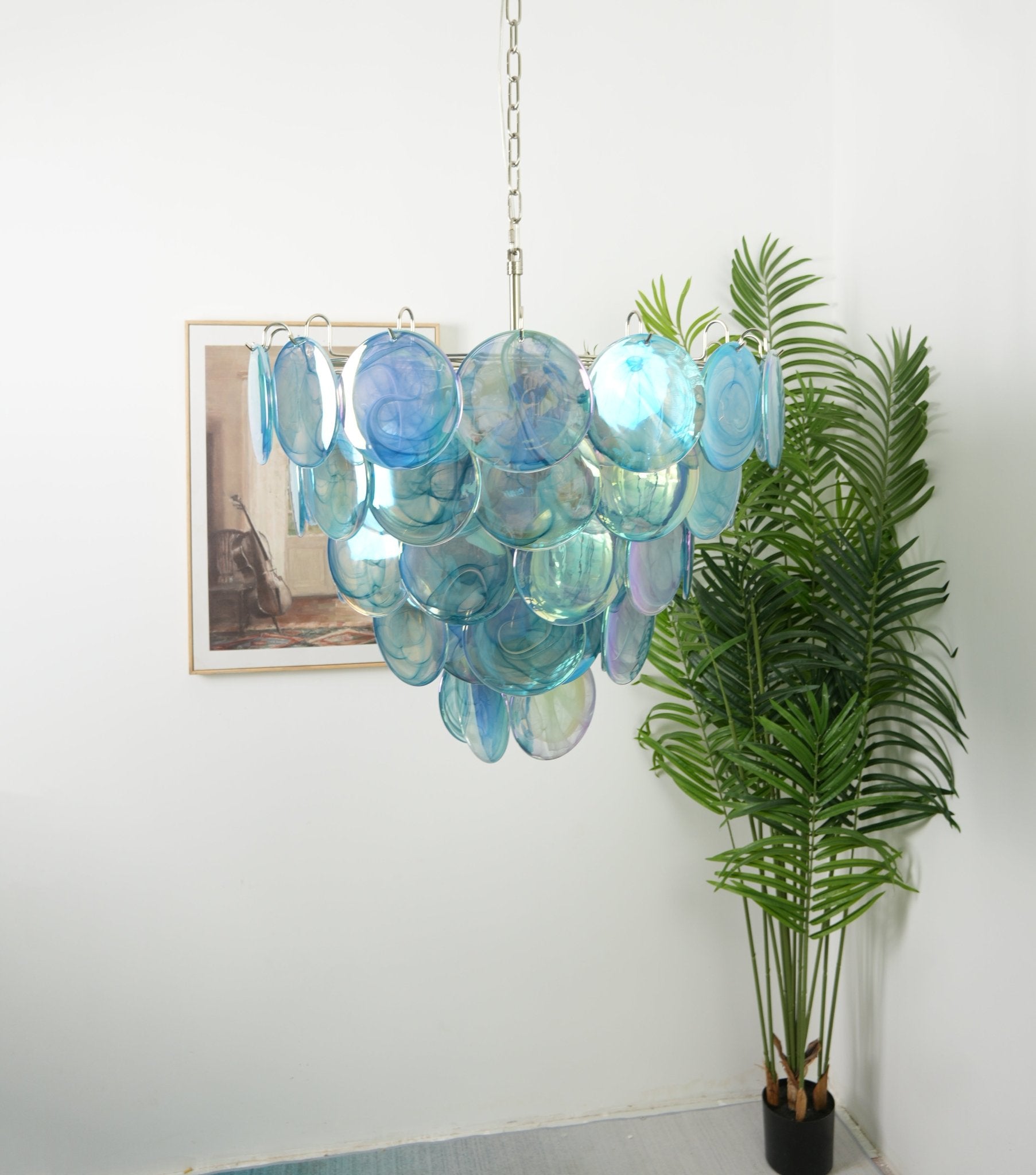 Aurora Chandelier Blue Murano Glass Disc Elegant - Blowlighting