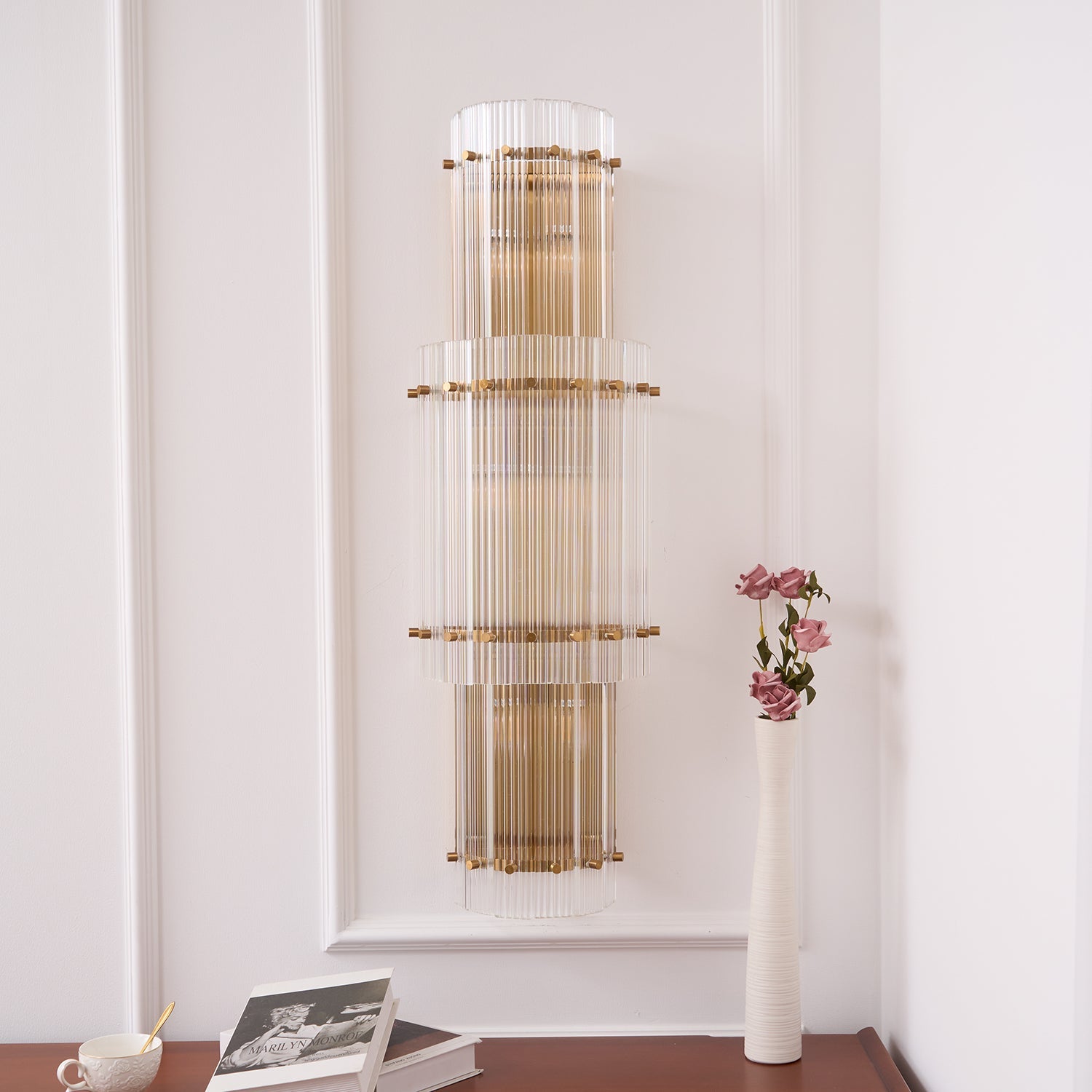 Aurora Wall Light Layered Glass Rods Copper Modern Vertical - Blowlighting