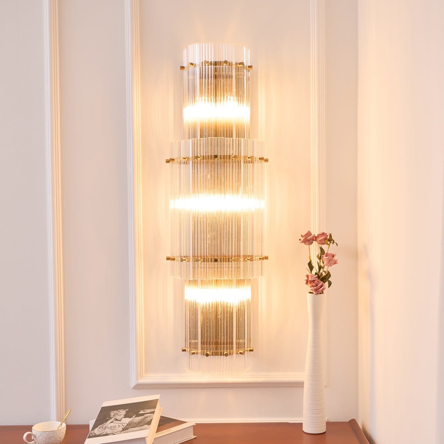 Aurora Wall Light Layered Glass Rods Copper Modern Vertical - Blowlighting
