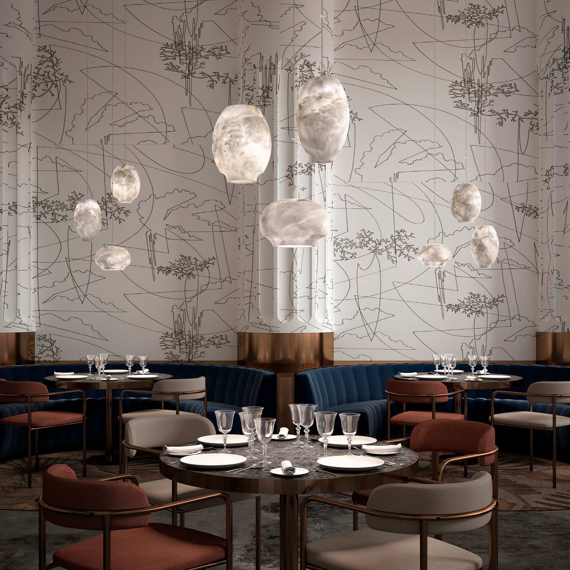 Thalia Minimalist Alabaster Pendant Light - Blowlighting