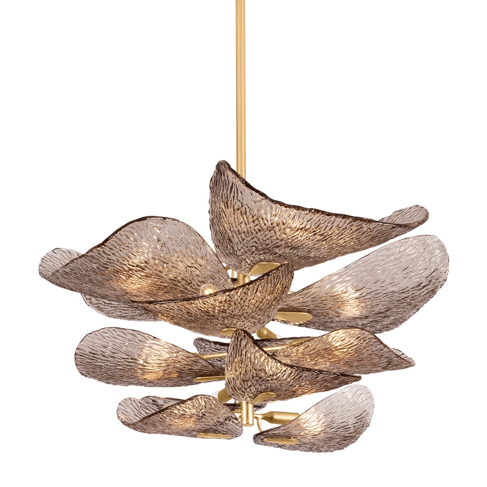 Aurora Chandelier Cardiff Piastra Glass Petal Layered Bronze - Blowlighting