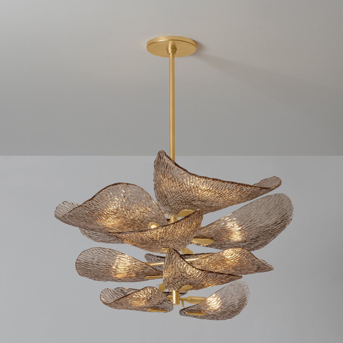 Aurora Chandelier Cardiff Piastra Glass Petal Layered Bronze - Blowlighting