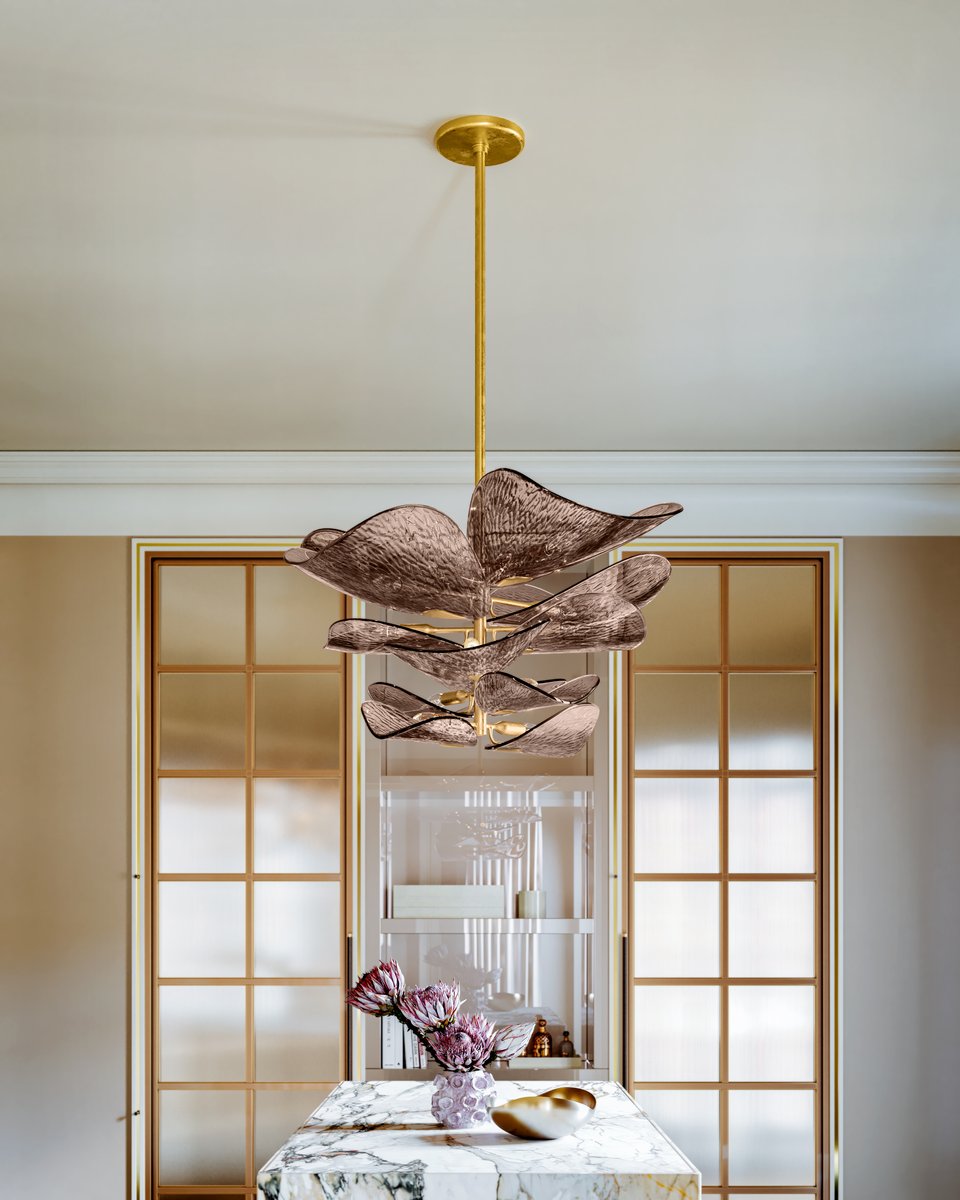 Aurora Chandelier Cardiff Piastra Glass Petal Layered Bronze - Blowlighting