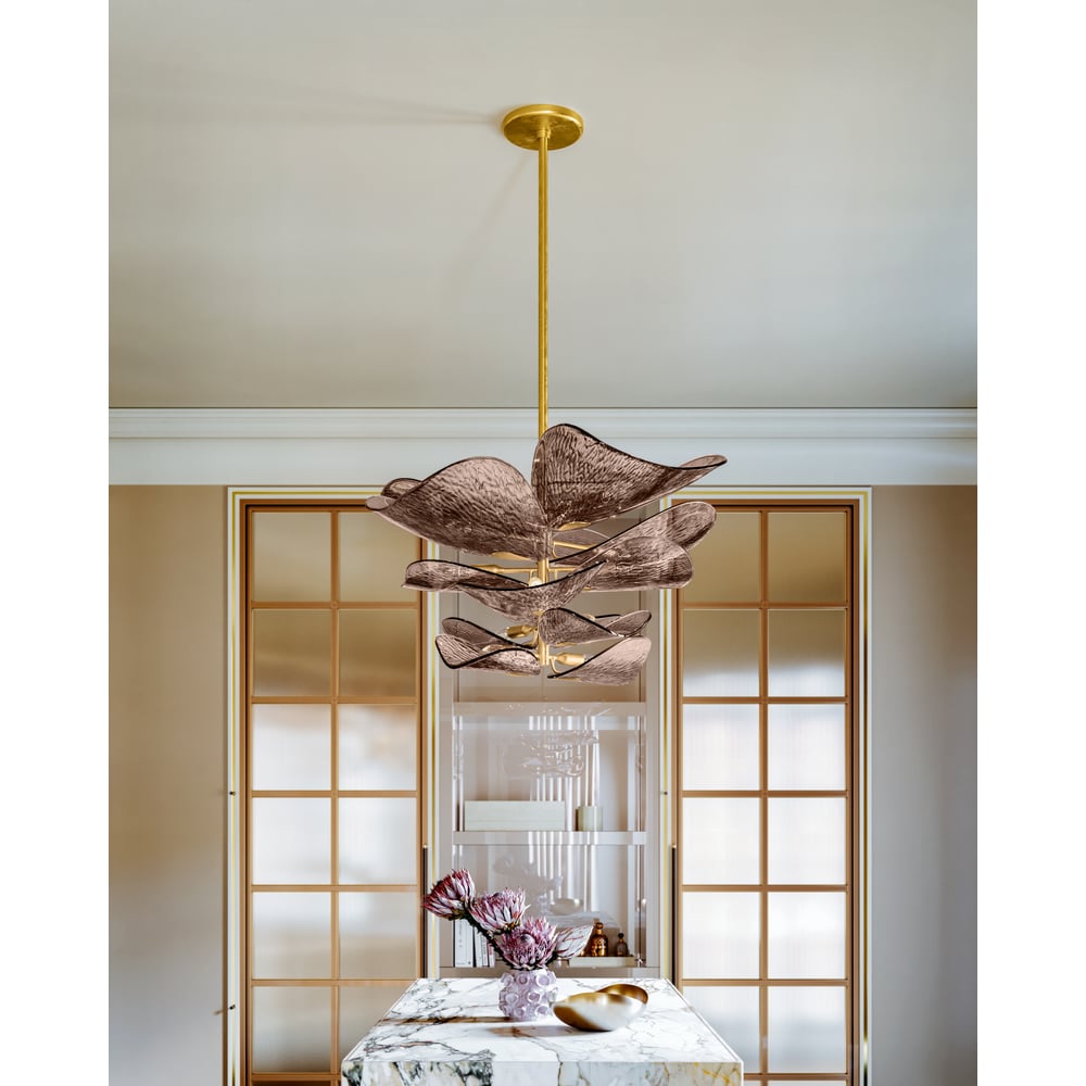 Aurora Chandelier Cardiff Piastra Glass Petal Layered Bronze - Blowlighting