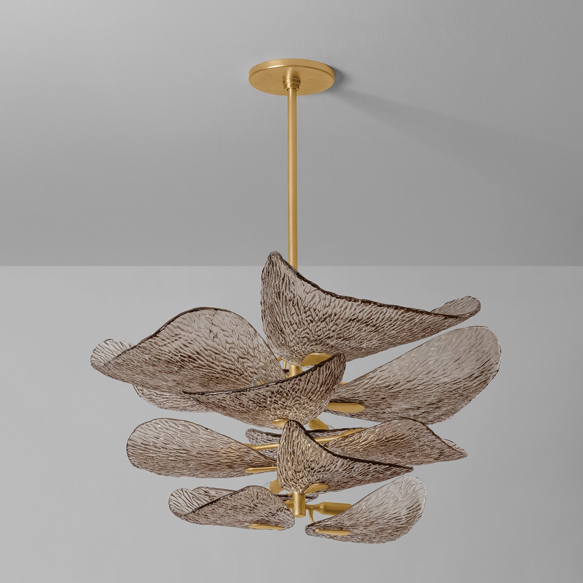 Aurora Chandelier Cardiff Piastra Glass Petal Layered Bronze - Blowlighting