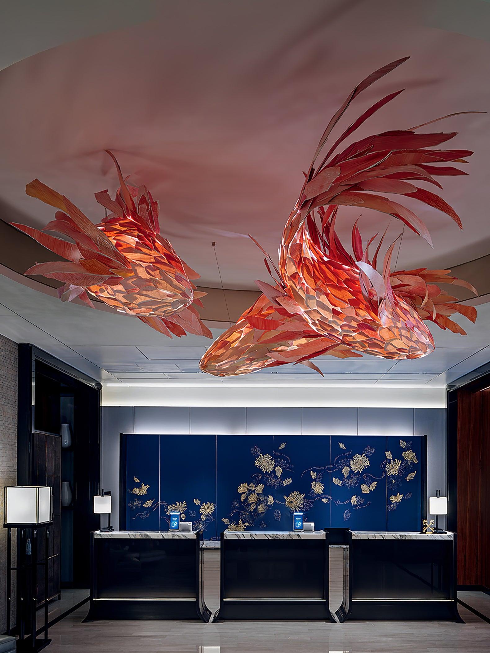 Vamararae Crimson Swirl Koi Pendant Light - Blowlighting