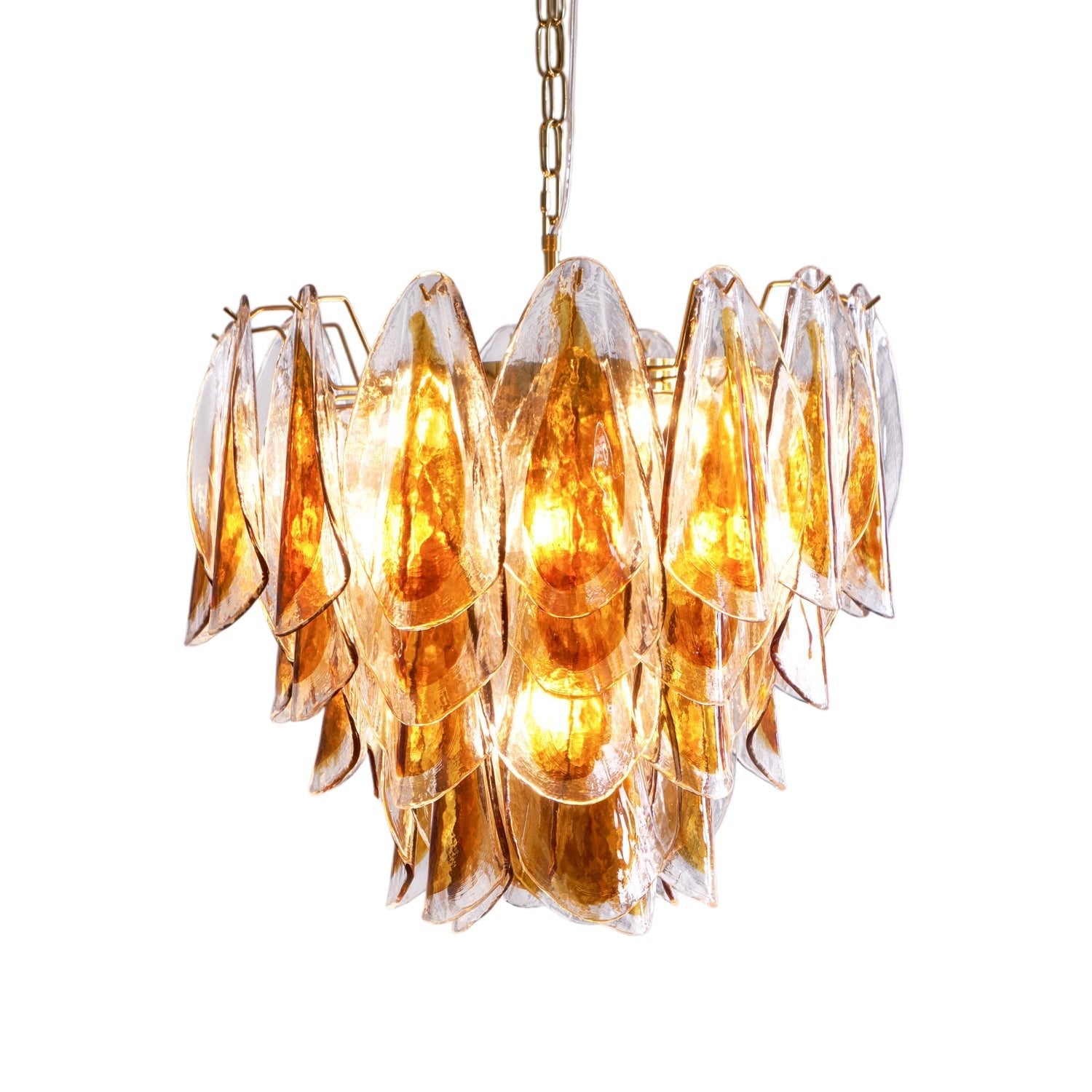 Aurora Chandelier Amber Leaf Glass Layered Organic Warmth - Blowlighting