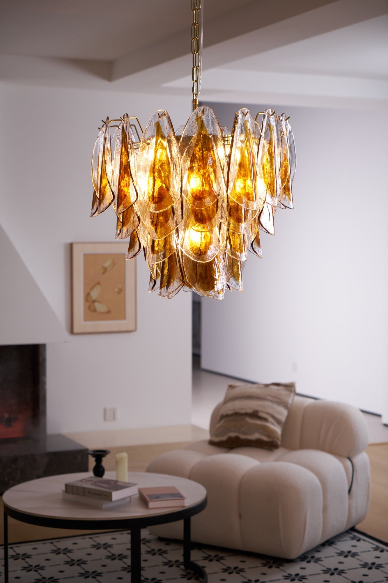 Aurora Chandelier Amber Leaf Glass Layered Organic Warmth - Blowlighting