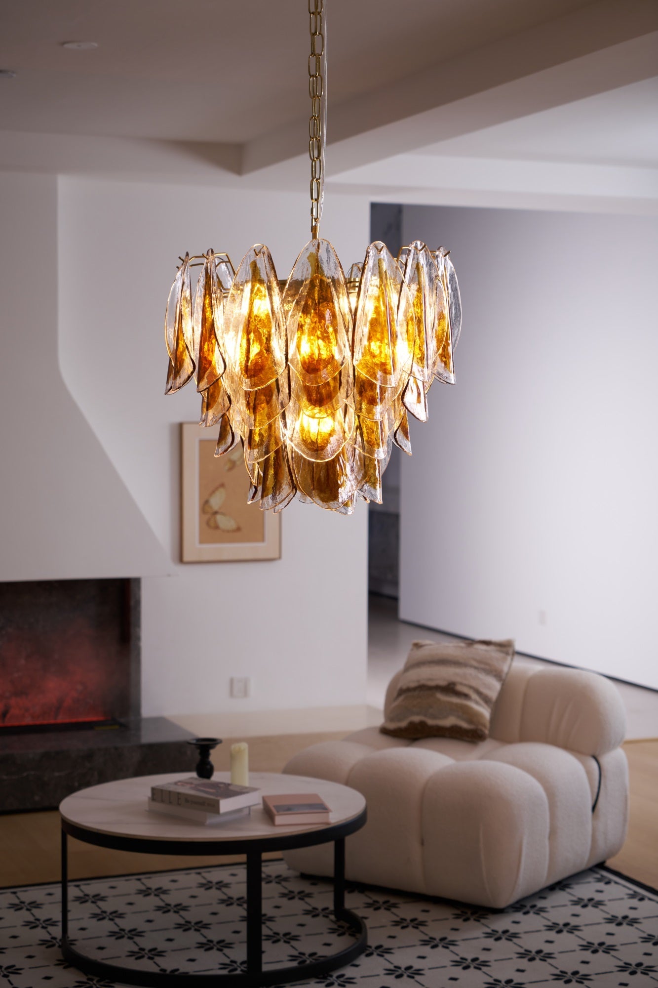 Aurora Chandelier Amber Leaf Glass Layered Organic Warmth - Blowlighting