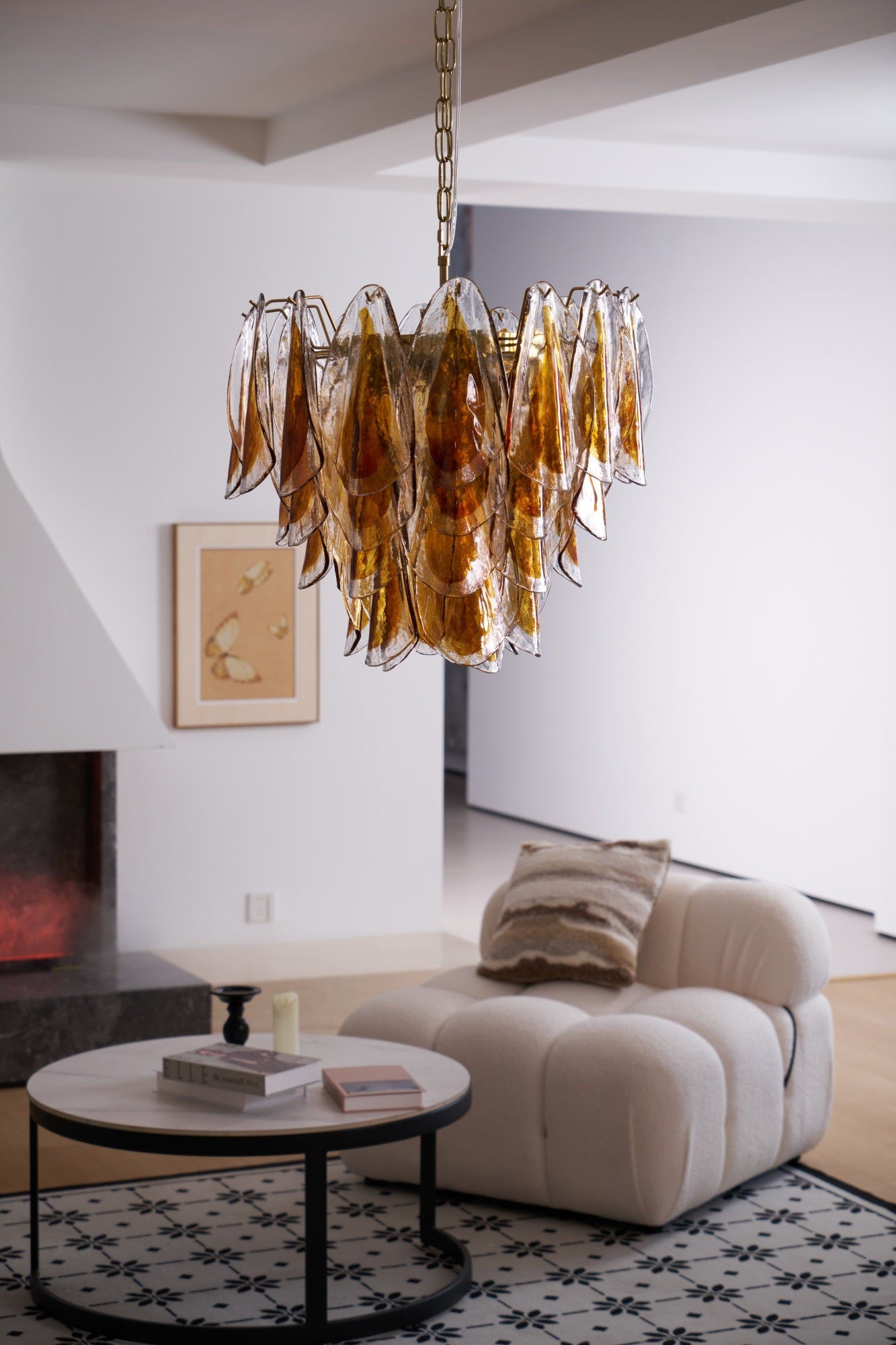 Aurora Chandelier Amber Leaf Glass Layered Organic Warmth - Blowlighting