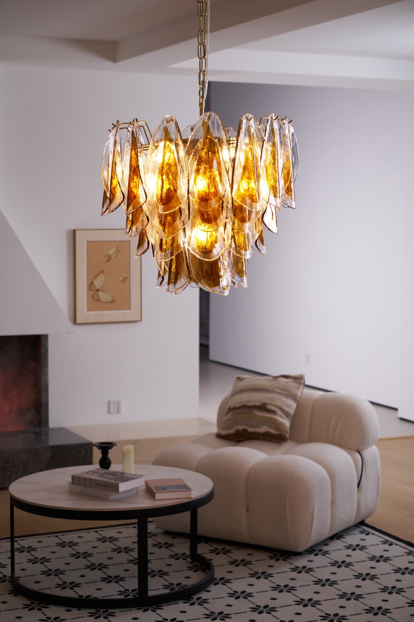 Aurora Chandelier Amber Leaf Glass Layered Organic Warmth - Blowlighting