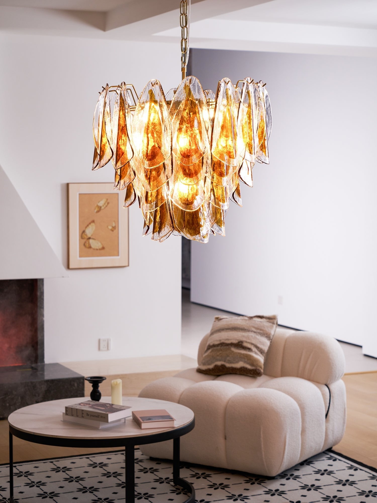 Aurora Chandelier Amber Leaf Glass Layered Organic Warmth - Blowlighting