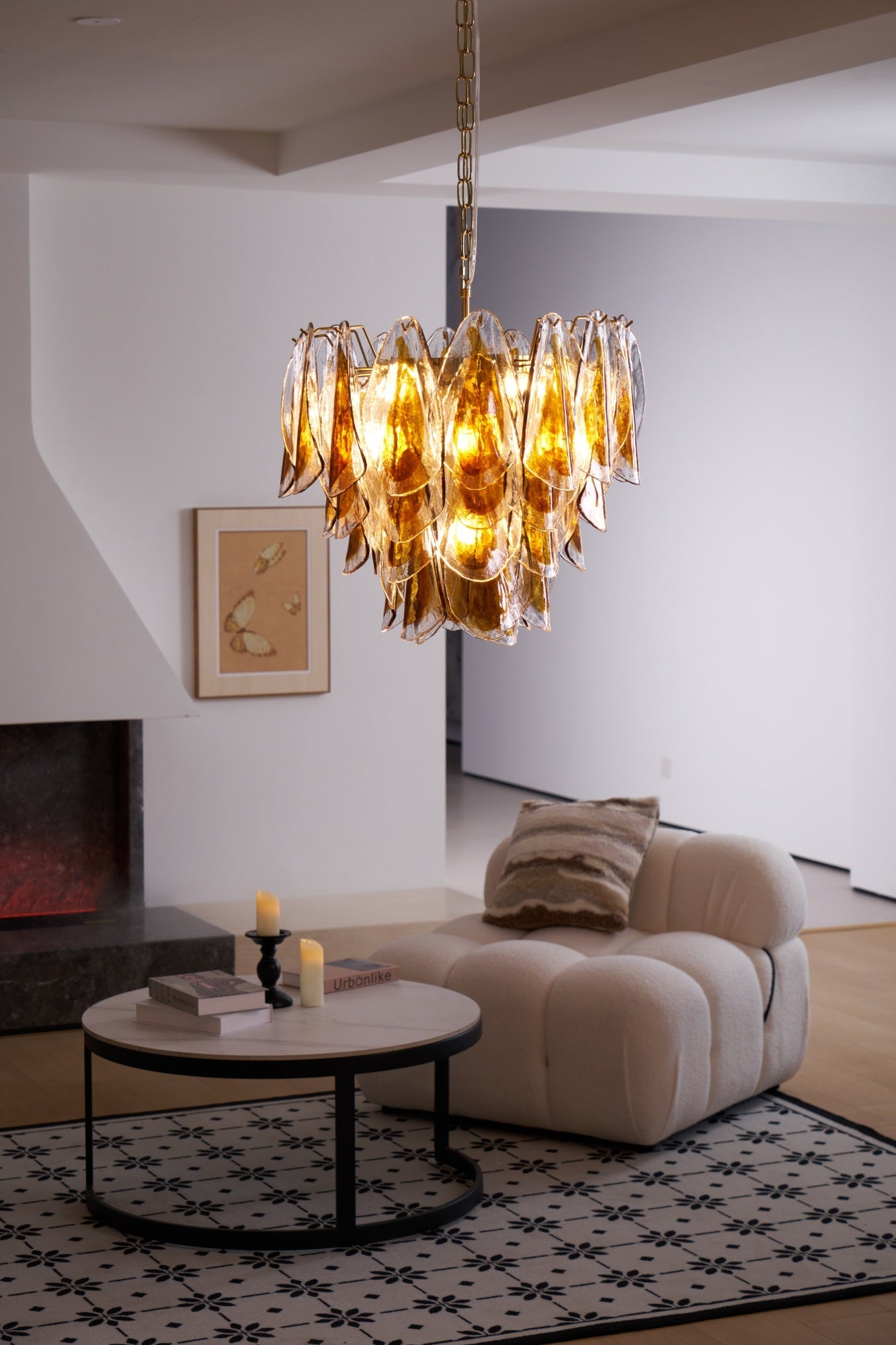 Aurora Chandelier Amber Leaf Glass Layered Organic Warmth - Blowlighting