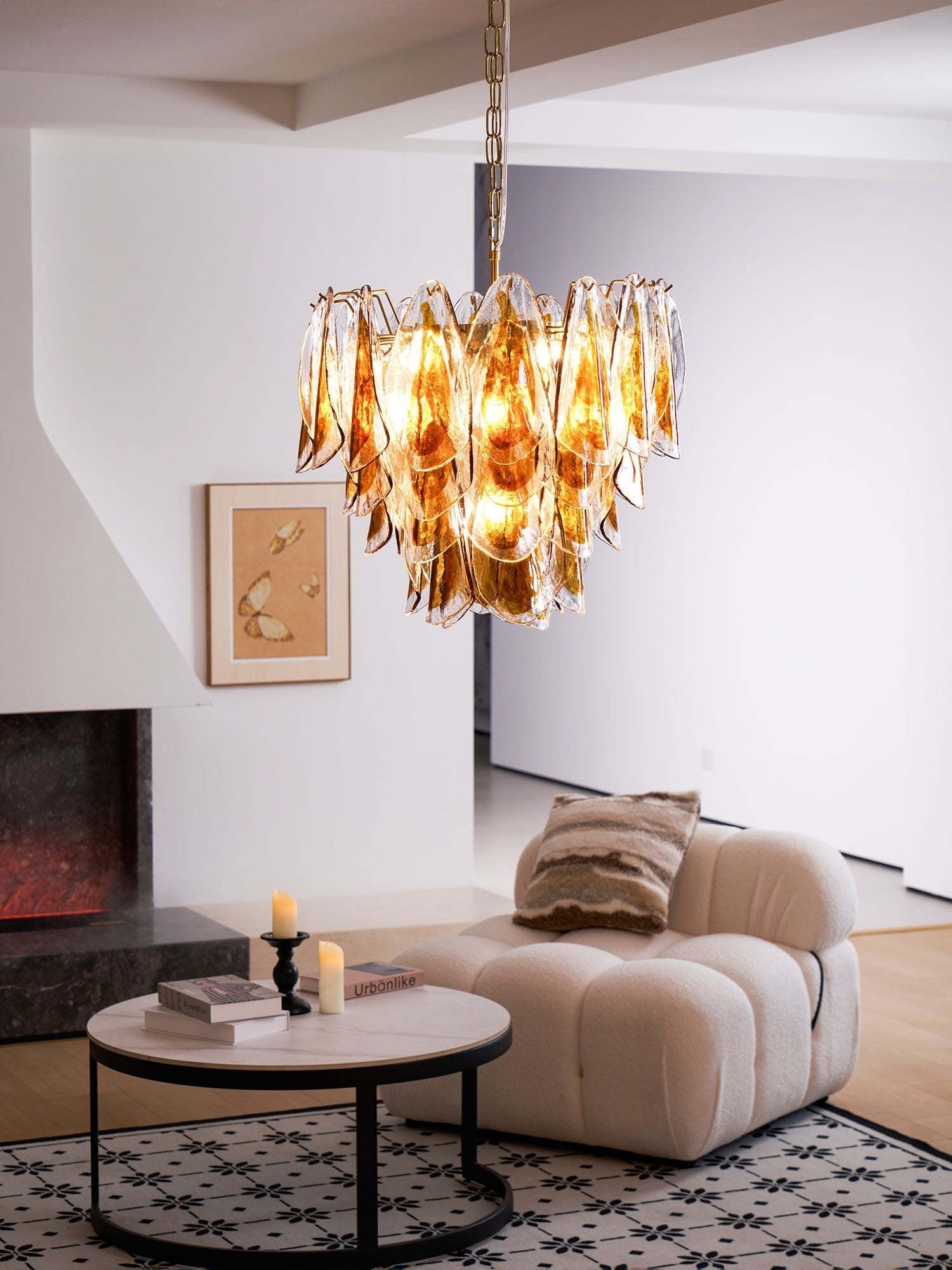 Aurora Chandelier Amber Leaf Glass Layered Organic Warmth - Blowlighting
