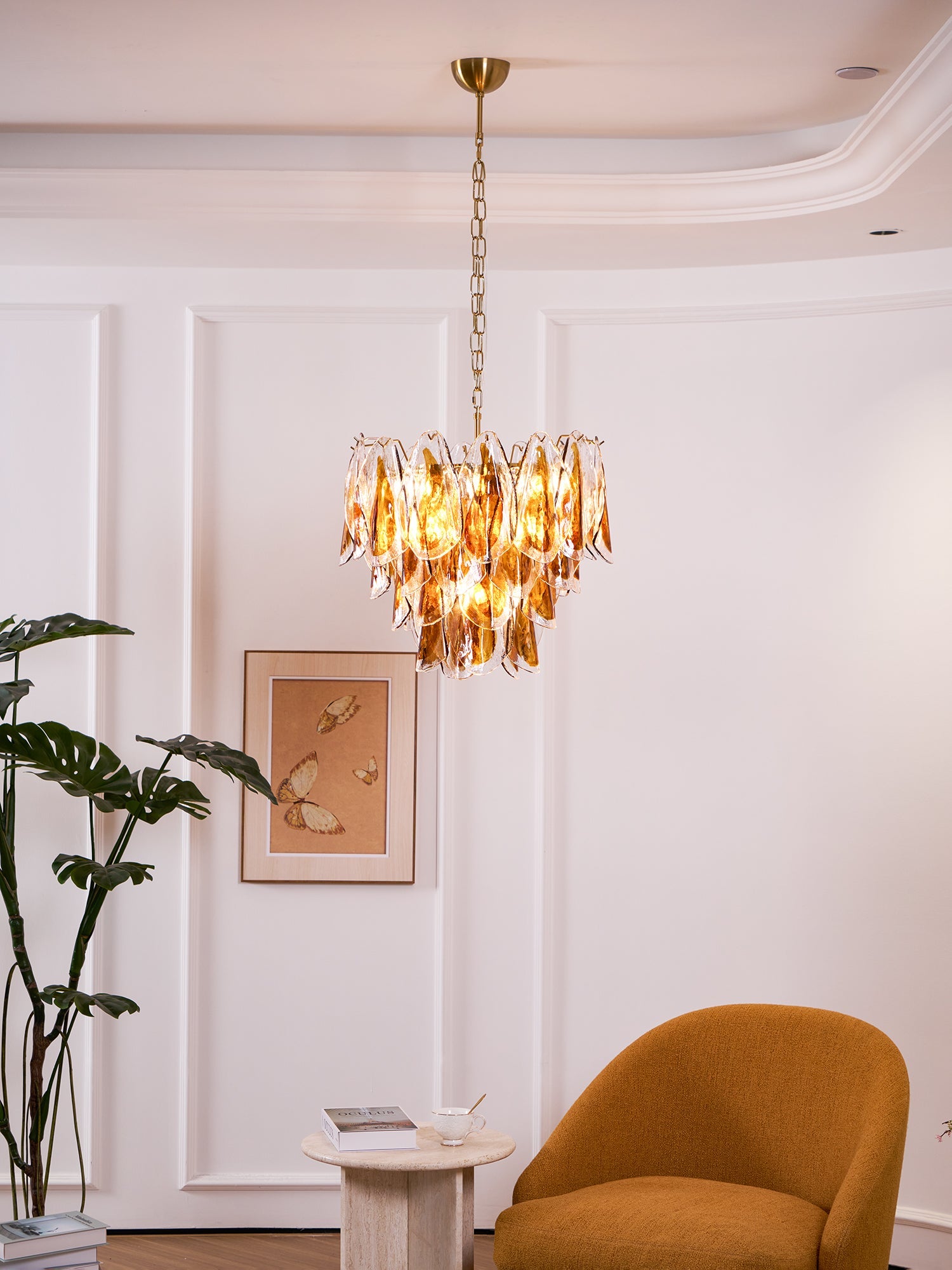 Aurora Chandelier Amber Leaf Glass Layered Organic Warmth - Blowlighting