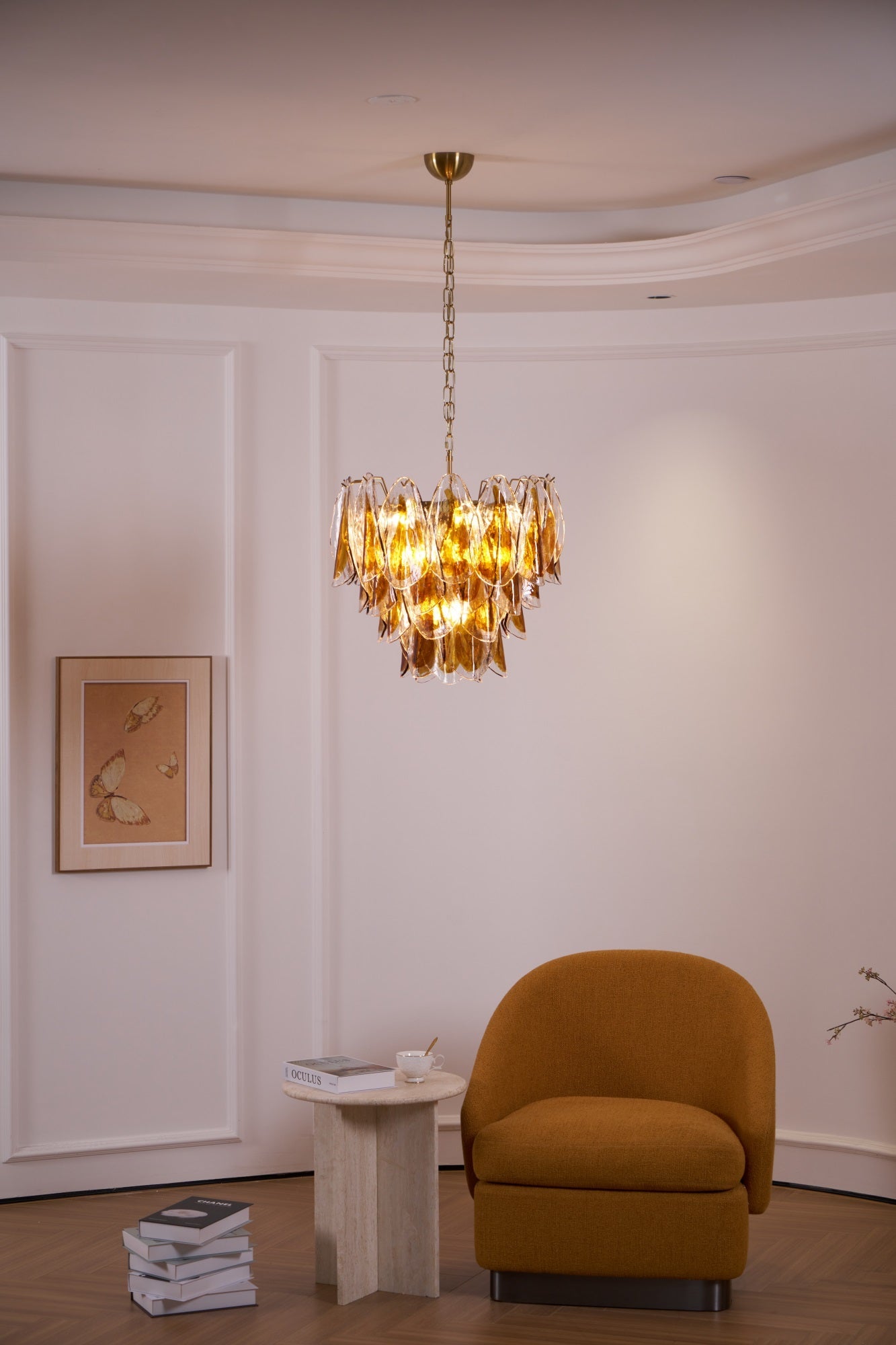 Aurora Chandelier Amber Leaf Glass Layered Organic Warmth - Blowlighting