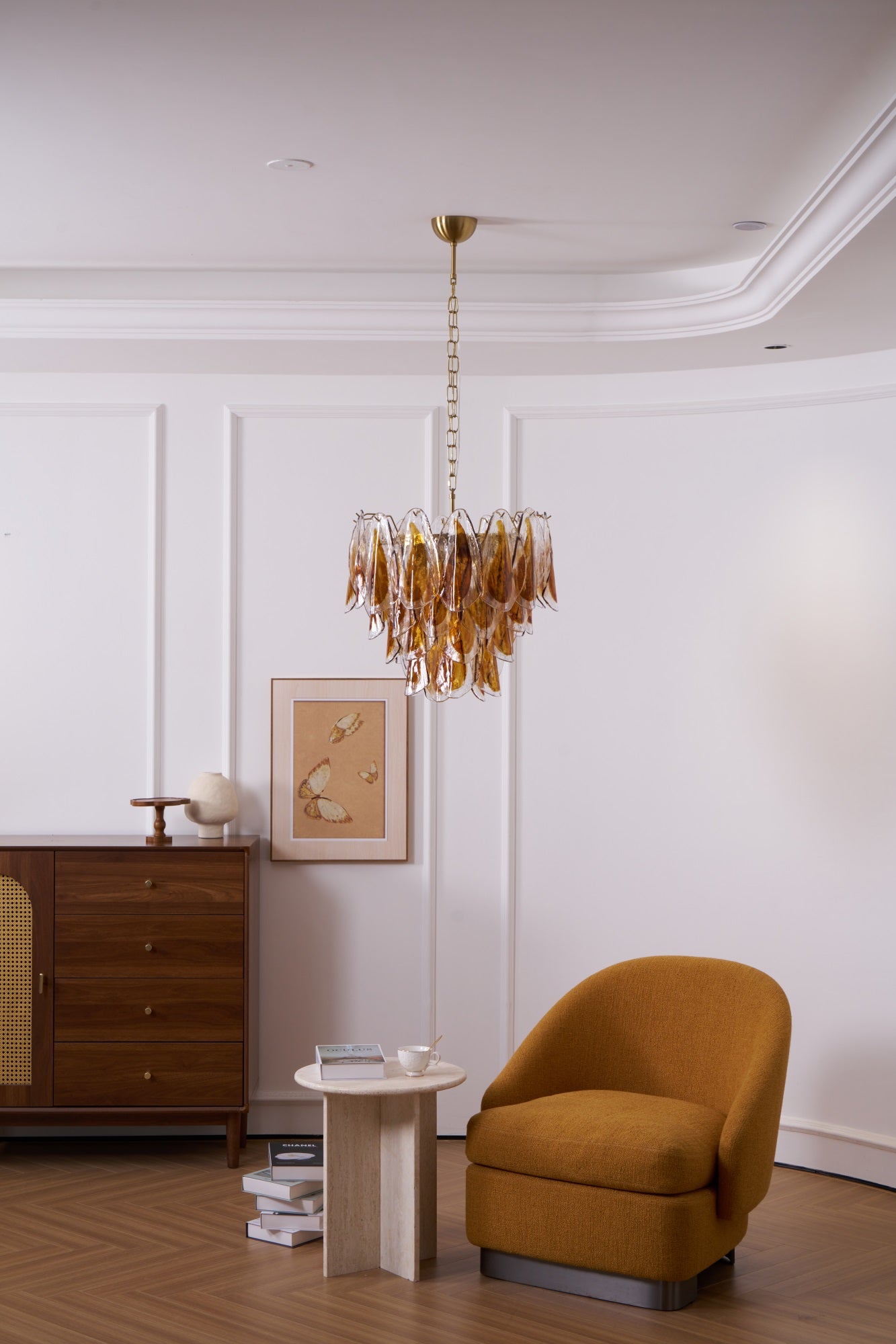 Aurora Chandelier Amber Leaf Glass Layered Organic Warmth - Blowlighting