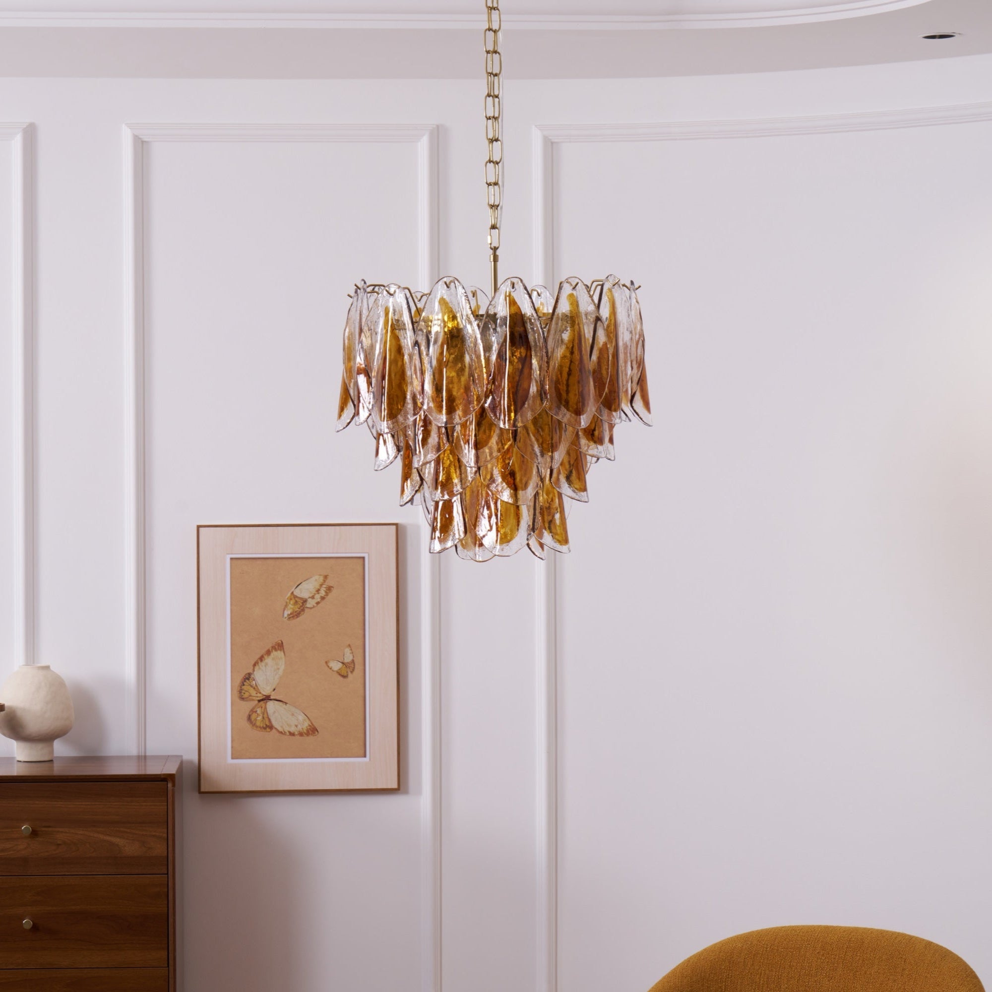 Aurora Chandelier Amber Leaf Glass Layered Organic Warmth - Blowlighting