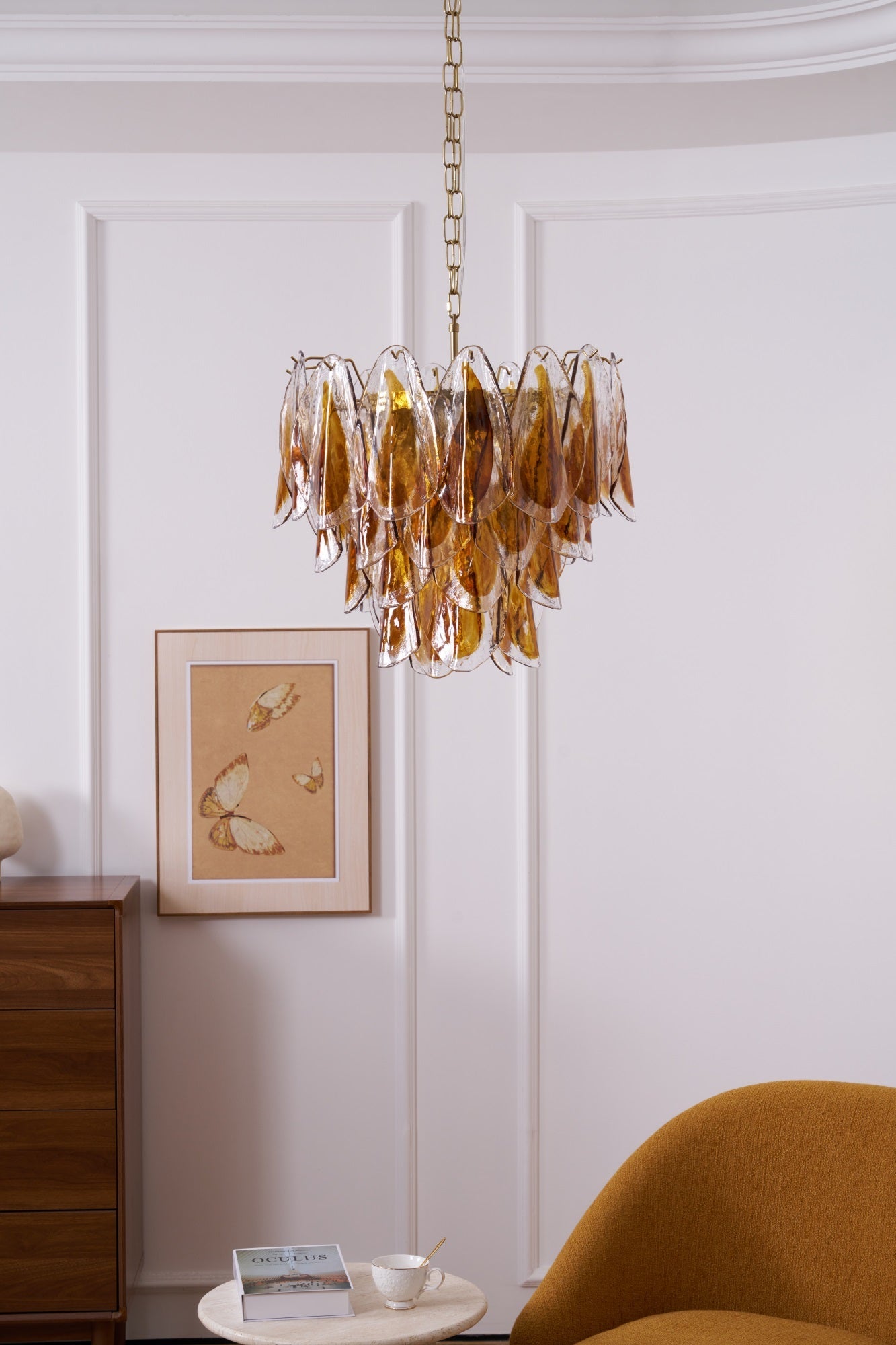 Aurora Chandelier Amber Leaf Glass Layered Organic Warmth - Blowlighting
