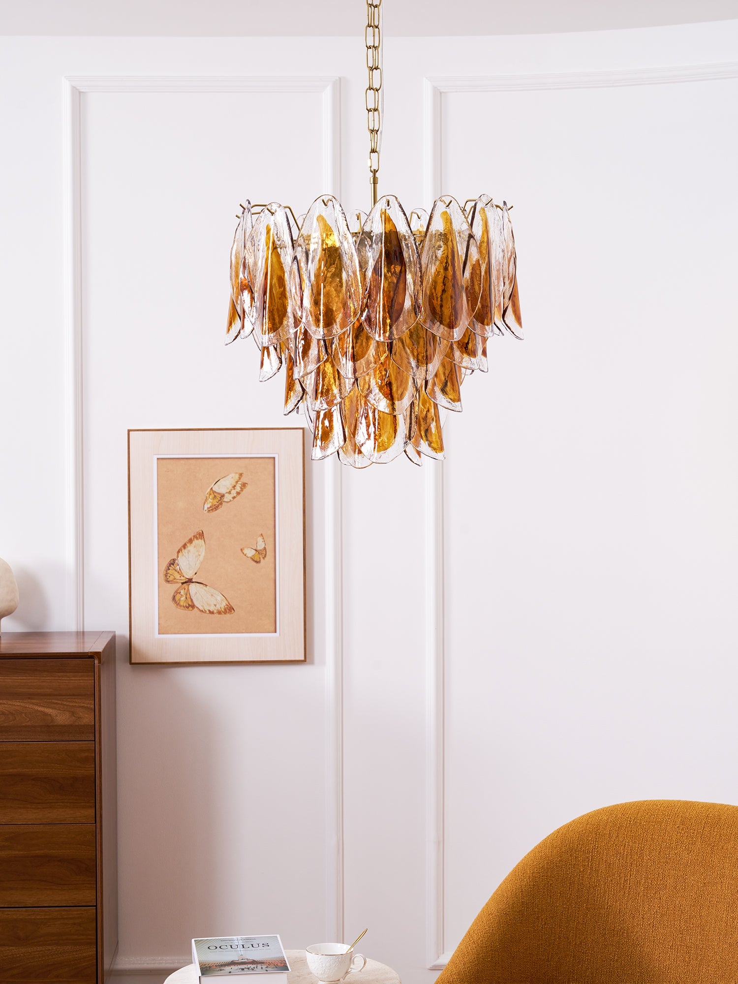 Aurora Chandelier Amber Leaf Glass Layered Organic Warmth - Blowlighting