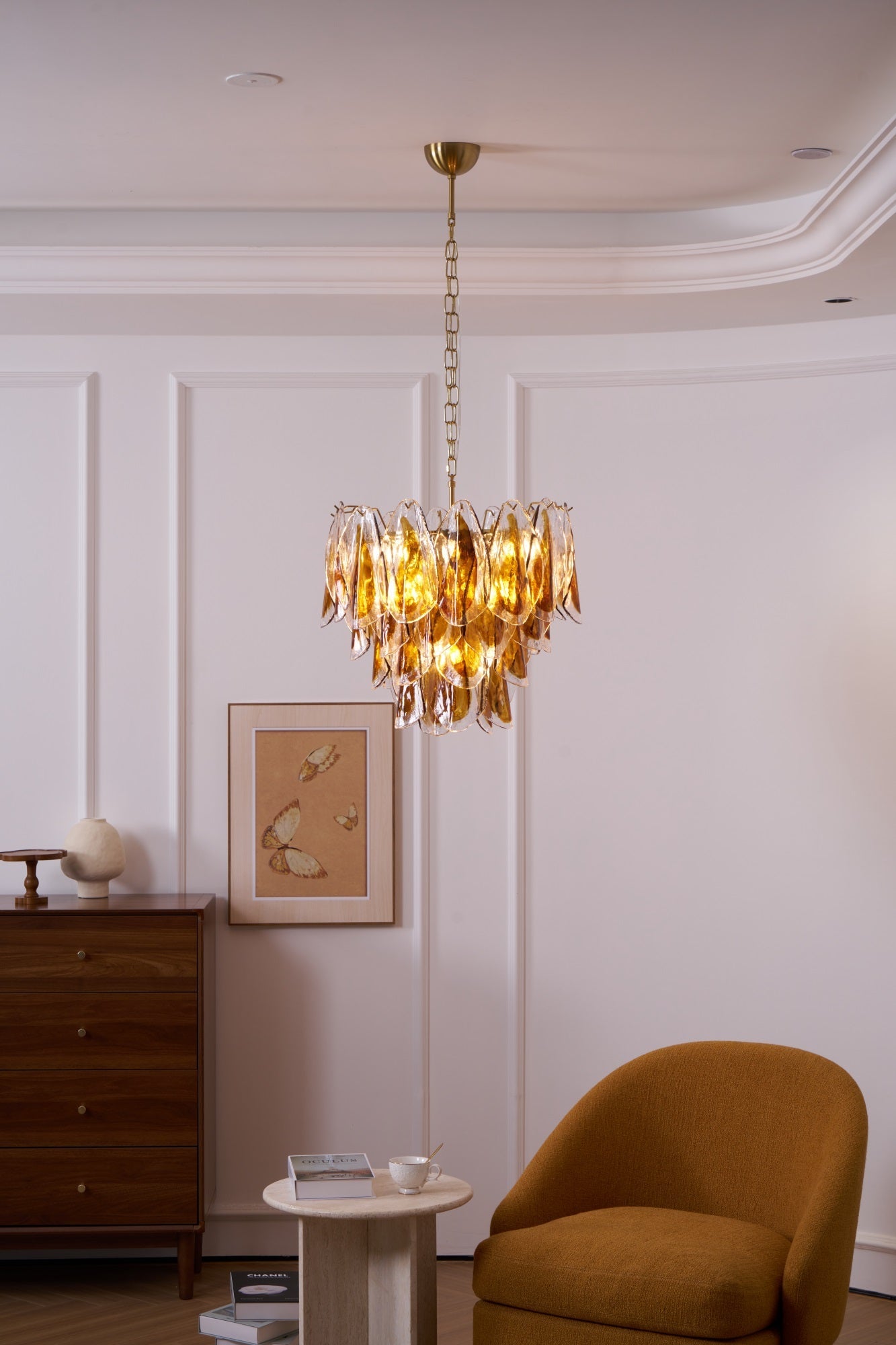 Aurora Chandelier Amber Leaf Glass Layered Organic Warmth - Blowlighting