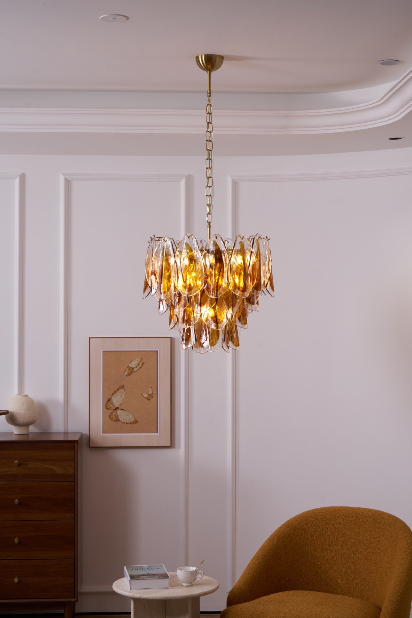 Aurora Chandelier Amber Leaf Glass Layered Organic Warmth - Blowlighting