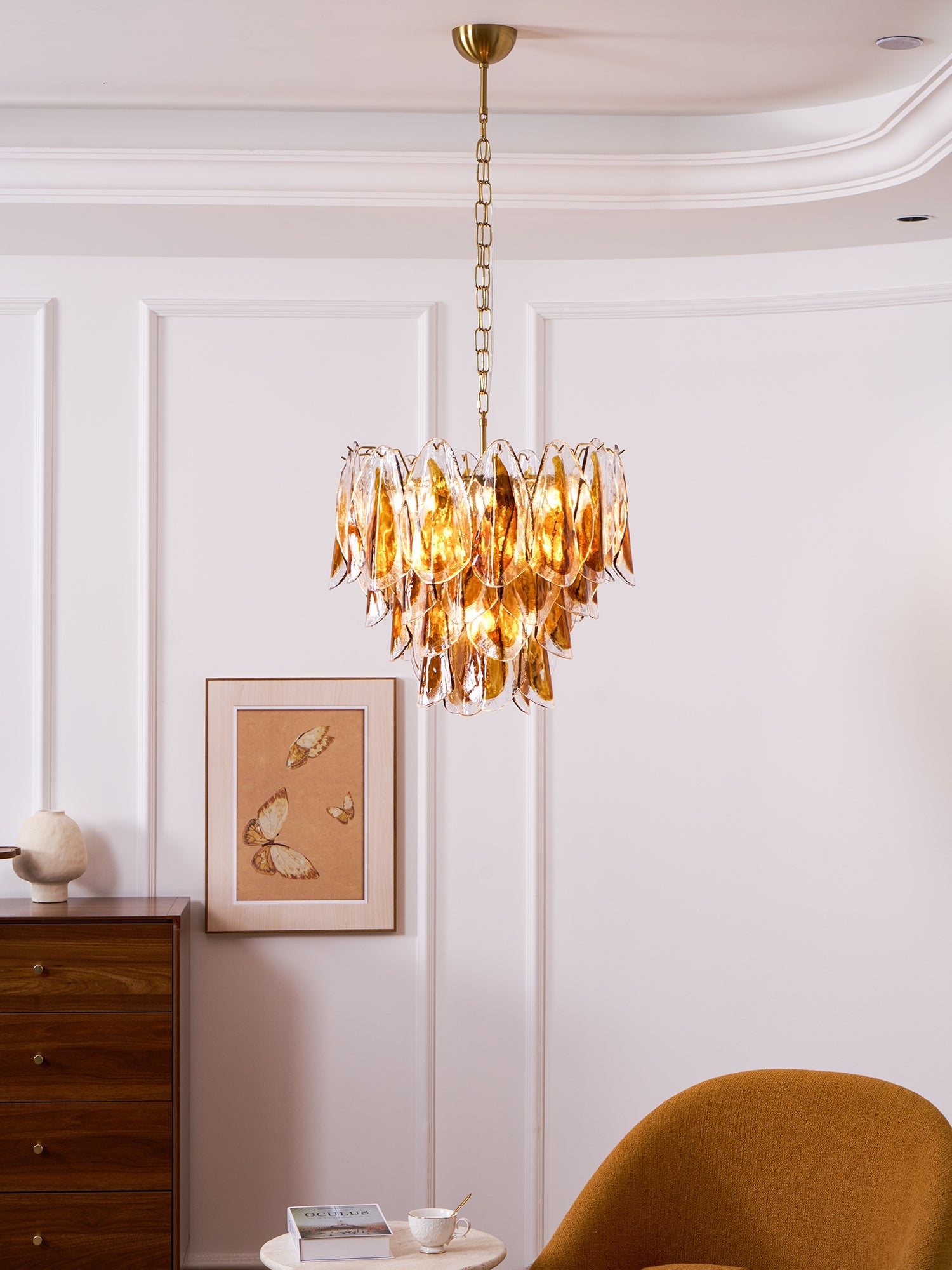 Aurora Chandelier Amber Leaf Glass Layered Organic Warmth - Blowlighting