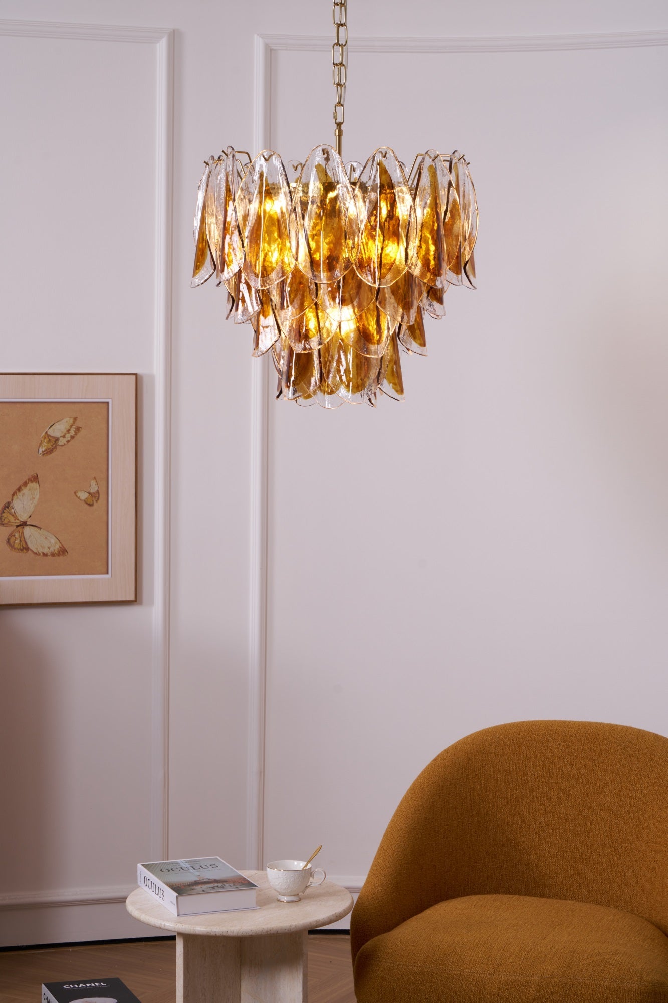 Aurora Chandelier Amber Leaf Glass Layered Organic Warmth - Blowlighting