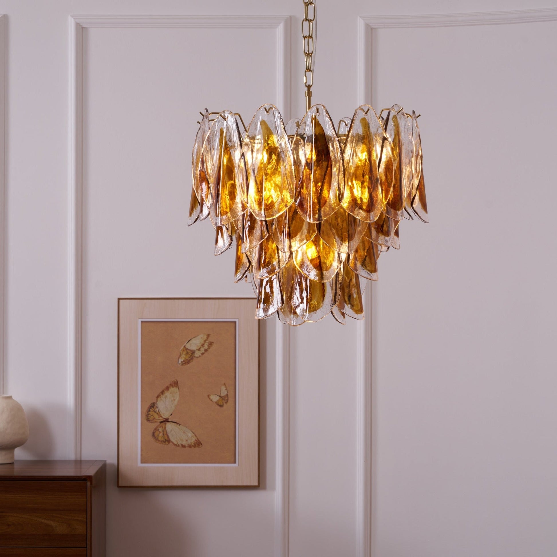Aurora Chandelier Amber Leaf Glass Layered Organic Warmth - Blowlighting
