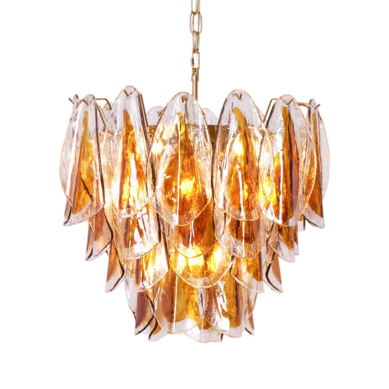 Aurora Chandelier Amber Leaf Glass Layered Organic Warmth - Blowlighting