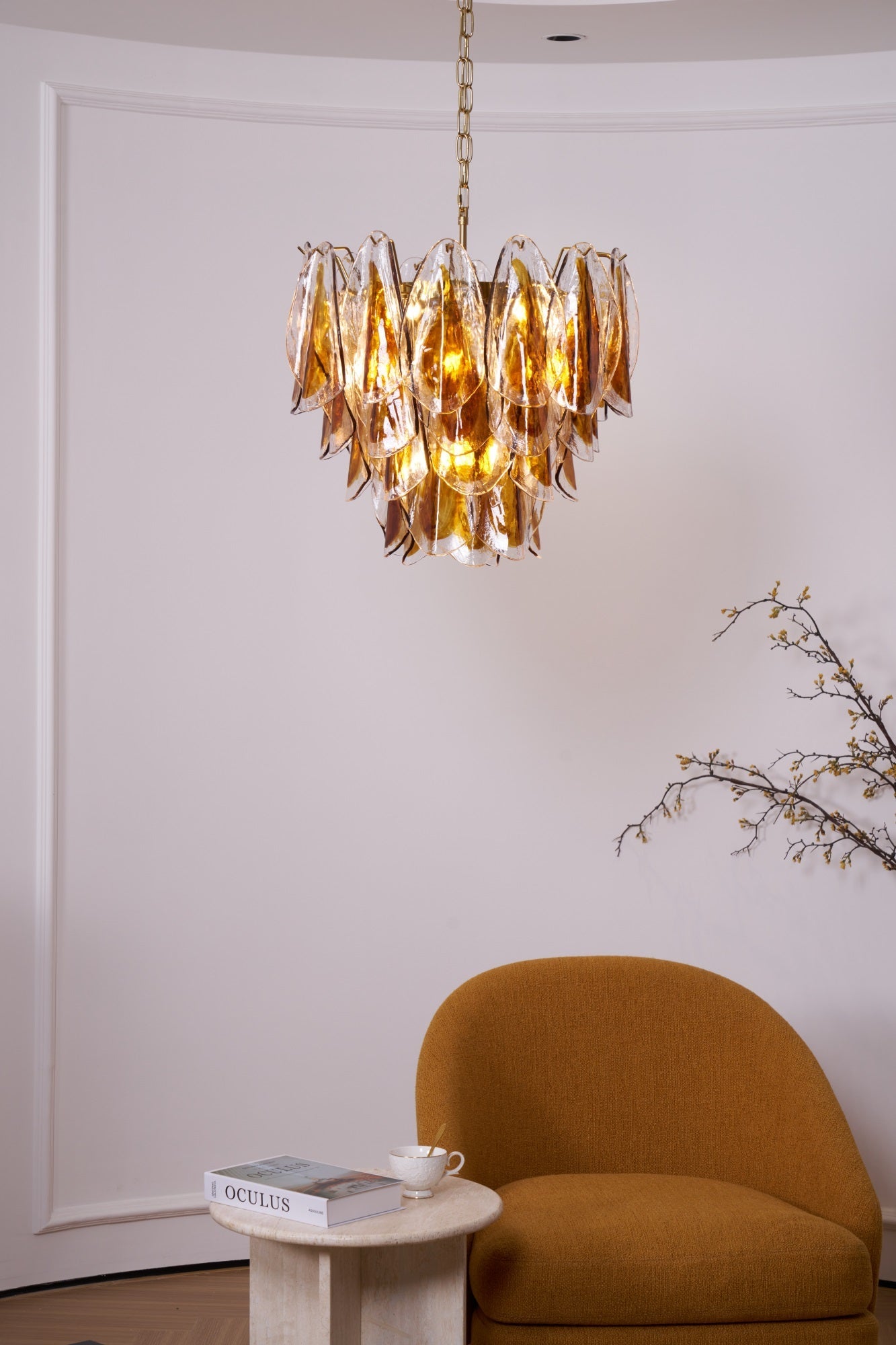 Aurora Chandelier Amber Leaf Glass Layered Organic Warmth - Blowlighting