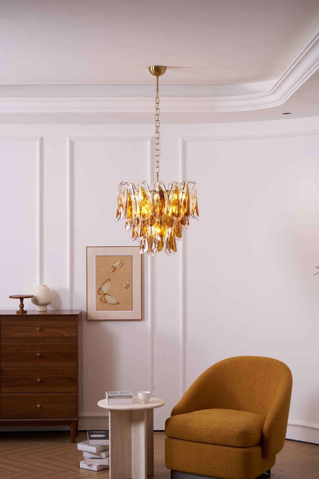 Aurora Chandelier Amber Leaf Glass Layered Organic Warmth - Blowlighting