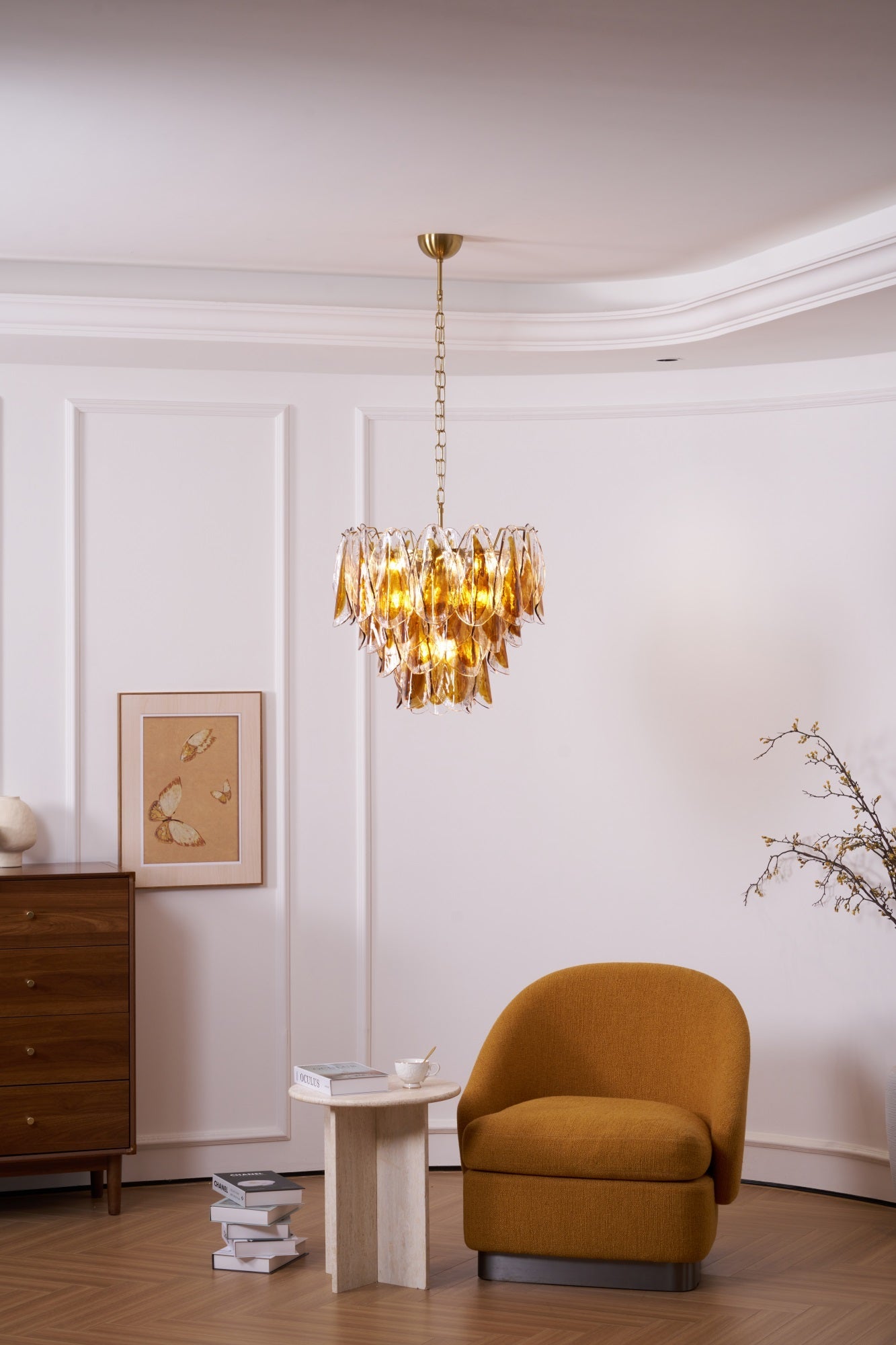 Aurora Chandelier Amber Leaf Glass Layered Organic Warmth - Blowlighting