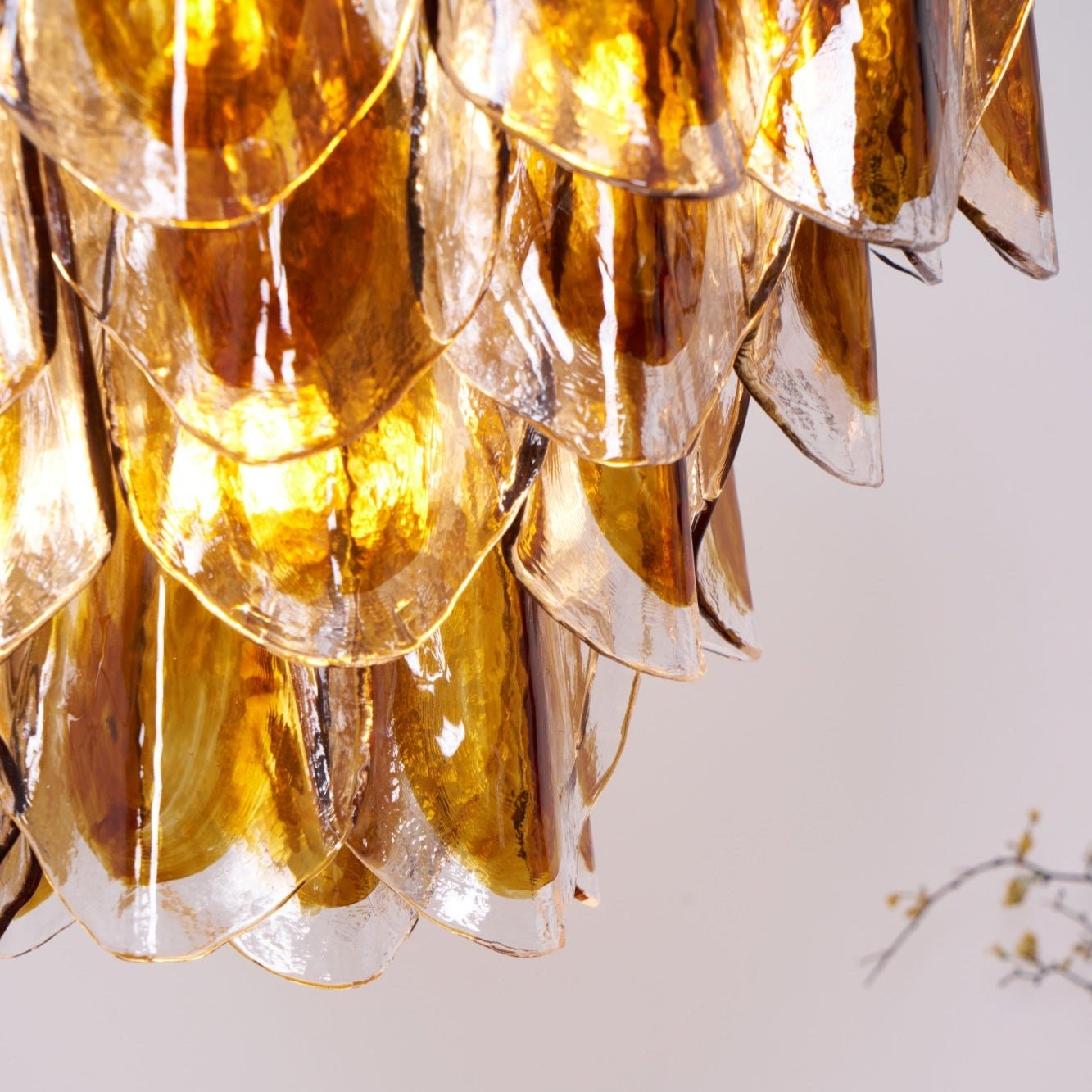 Aurora Chandelier Amber Leaf Glass Layered Organic Warmth - Blowlighting