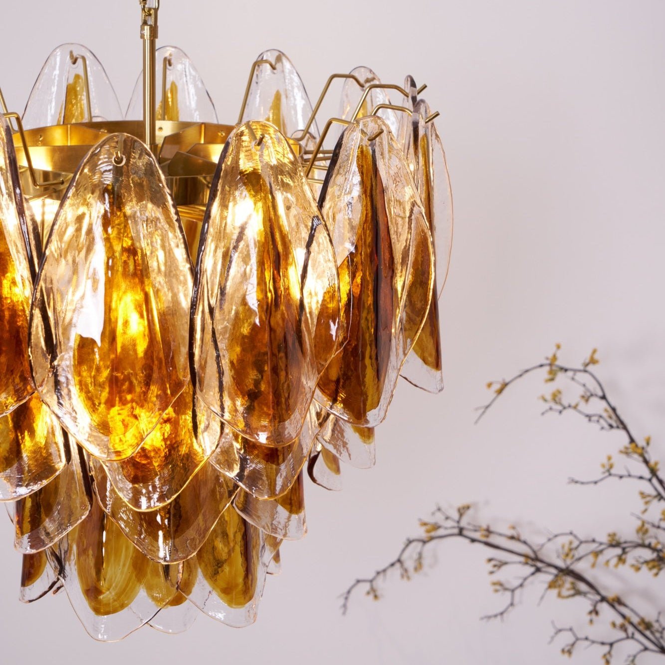 Aurora Chandelier Amber Leaf Glass Layered Organic Warmth - Blowlighting