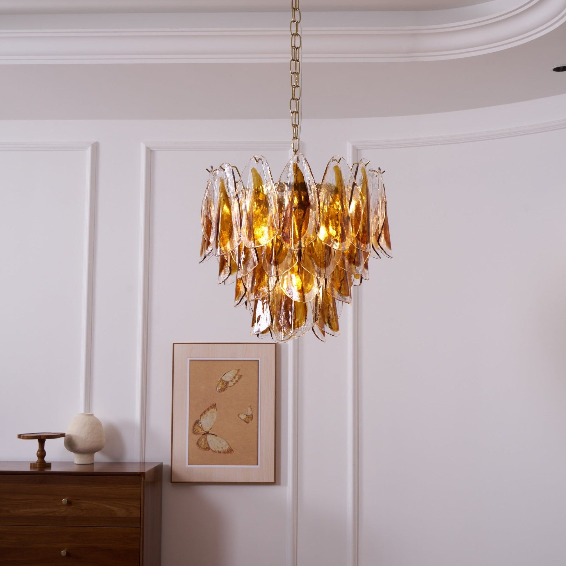 Aurora Chandelier Amber Leaf Glass Layered Organic Warmth - Blowlighting