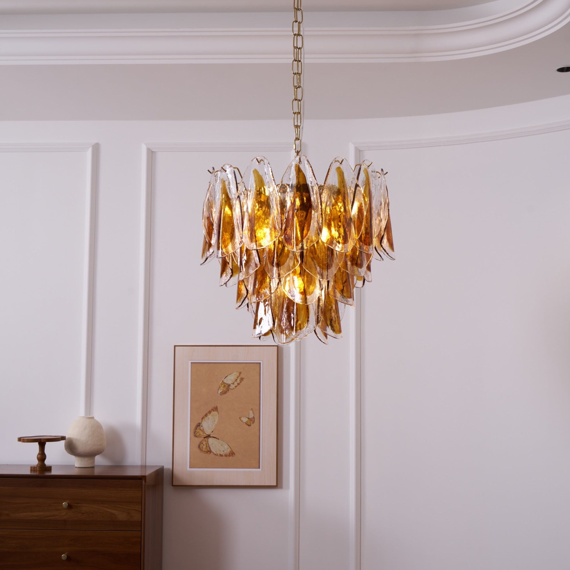 Aurora Chandelier Amber Leaf Glass Layered Organic Warmth - Blowlighting
