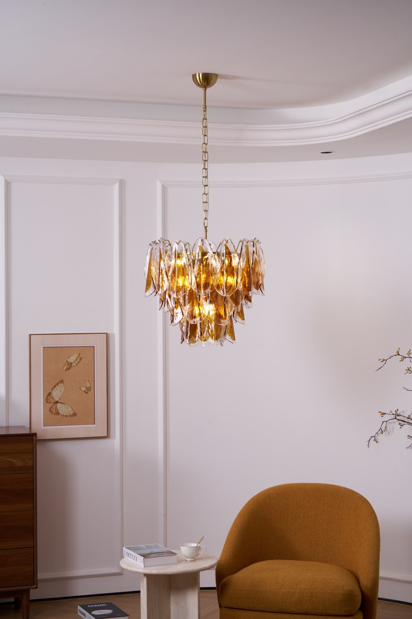 Aurora Chandelier Amber Leaf Glass Layered Organic Warmth - Blowlighting