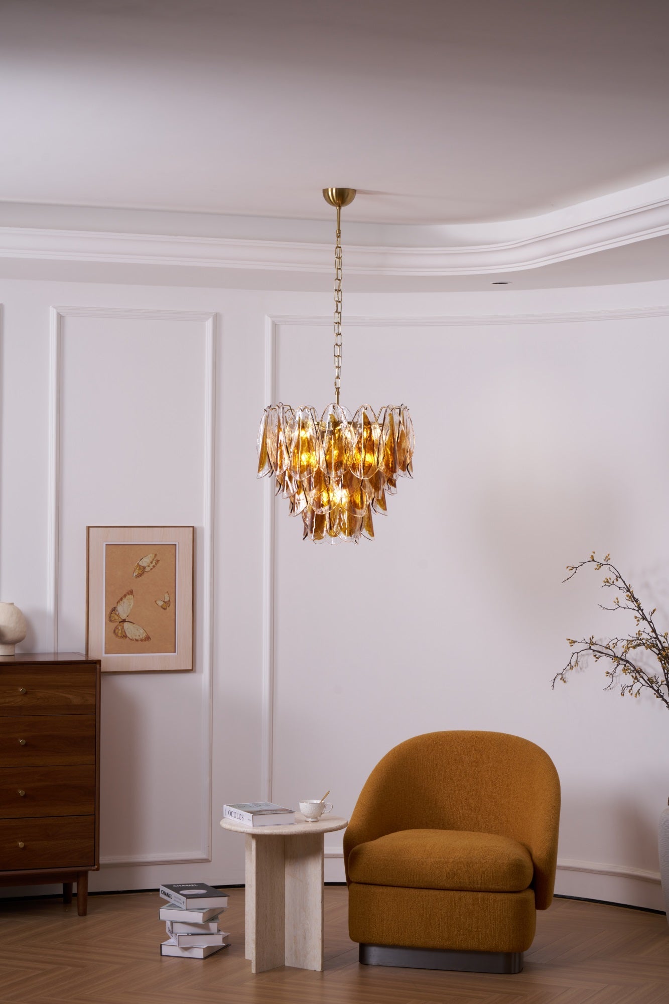 Aurora Chandelier Amber Leaf Glass Layered Organic Warmth - Blowlighting