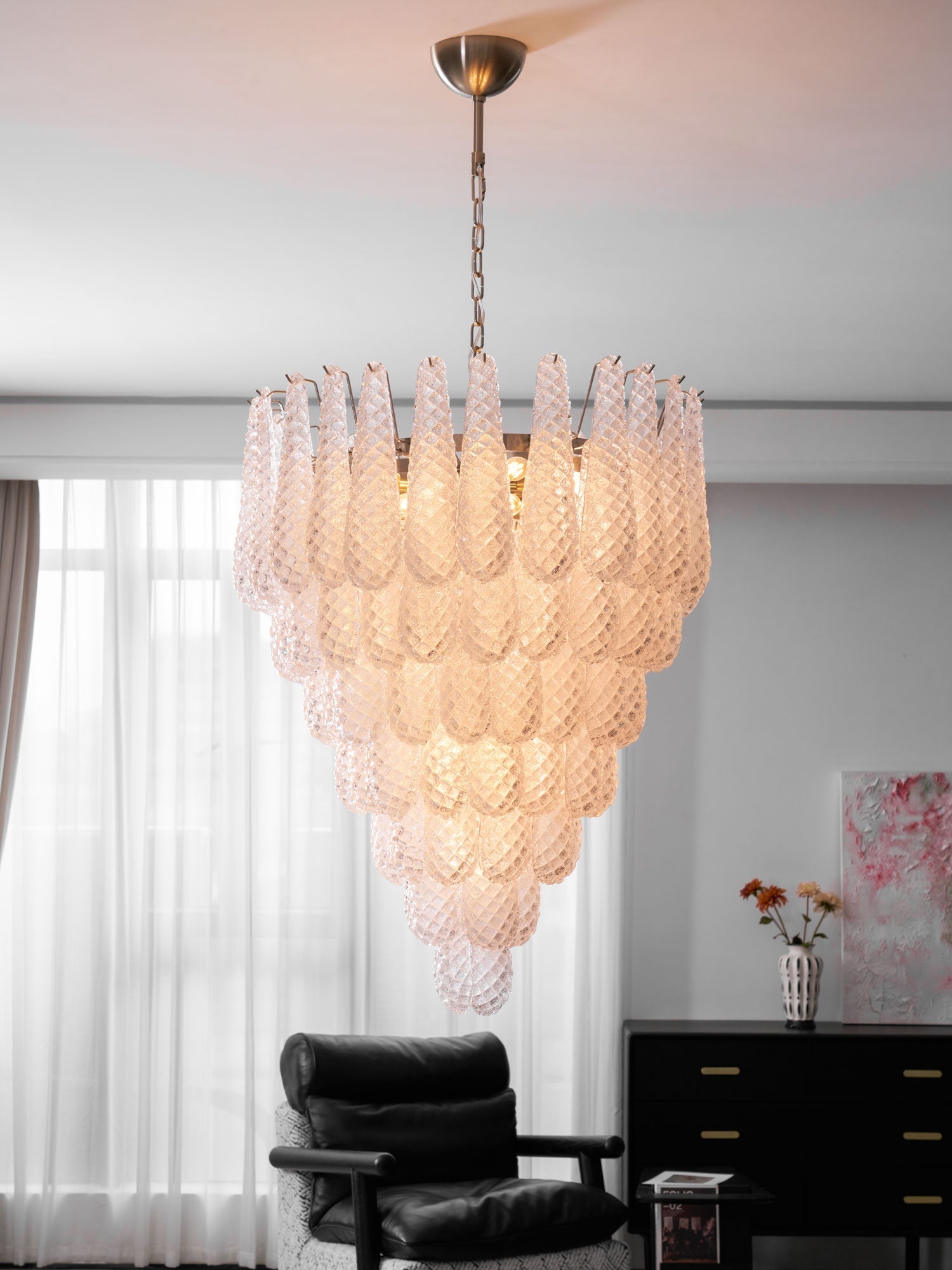 Aurora Chandelier Clear Droplets Murano Glass Waterfall Diamond - Blowlighting