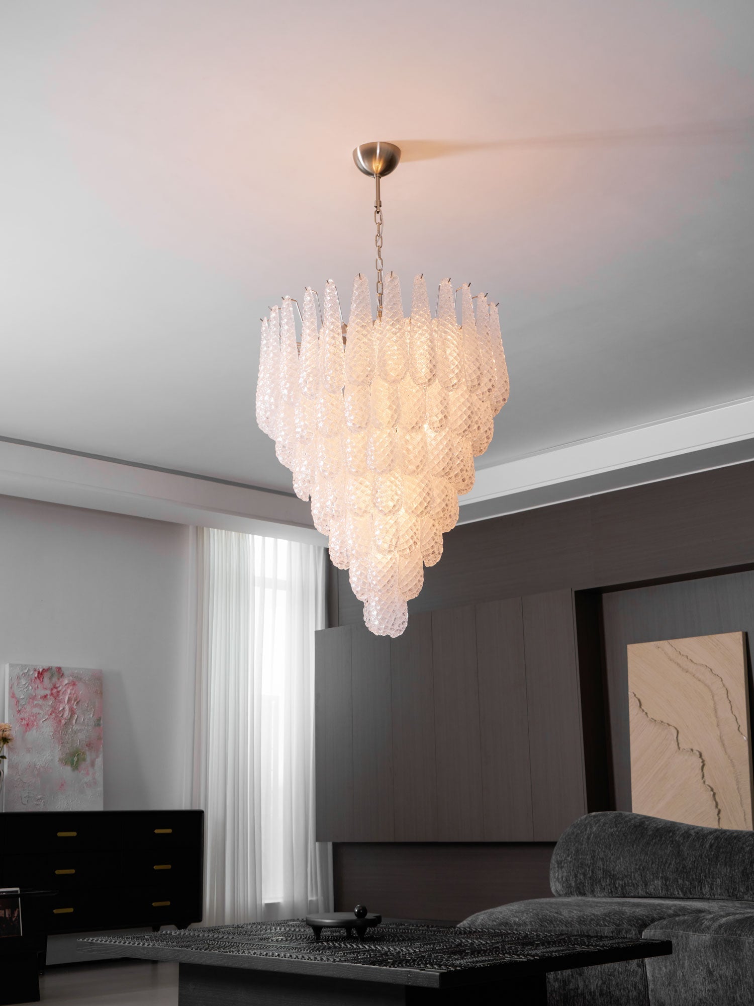 Aurora Chandelier Clear Droplets Murano Glass Waterfall Diamond - Blowlighting