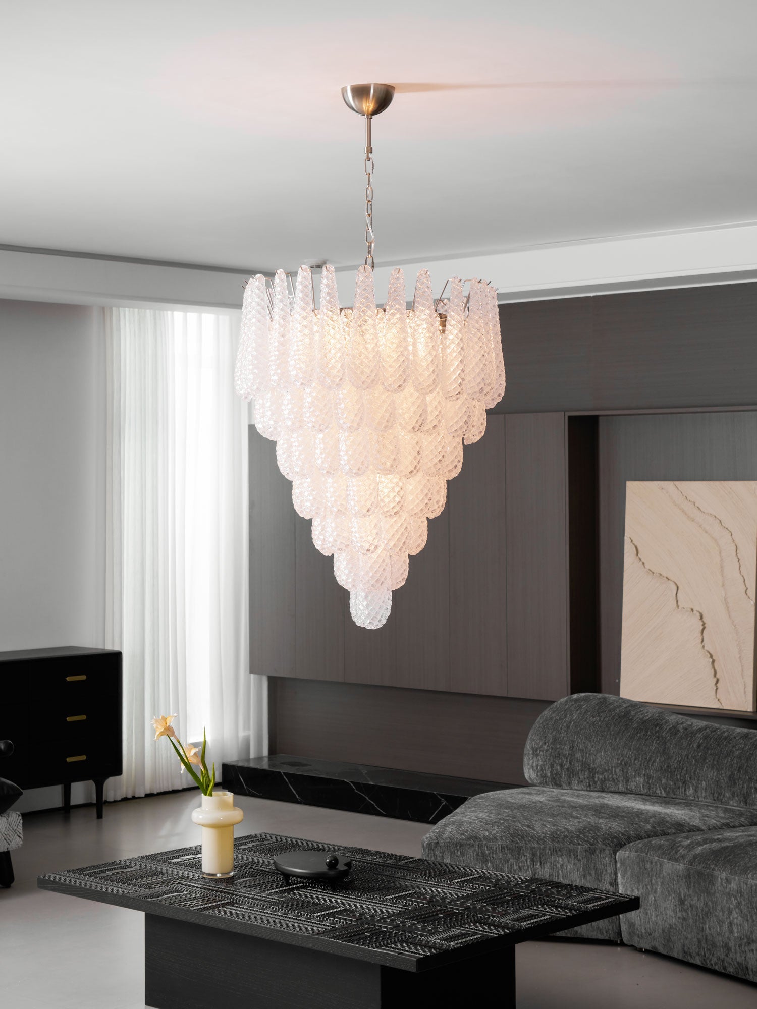 Aurora Chandelier Clear Droplets Murano Glass Waterfall Diamond - Blowlighting