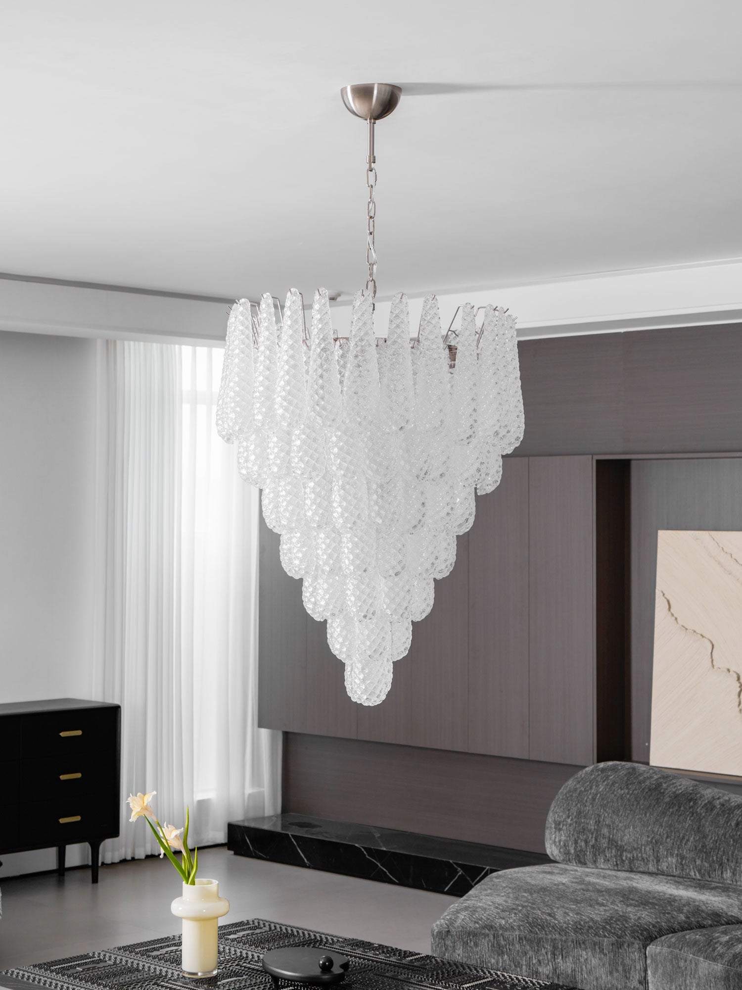 Aurora Chandelier Clear Droplets Murano Glass Waterfall Diamond - Blowlighting