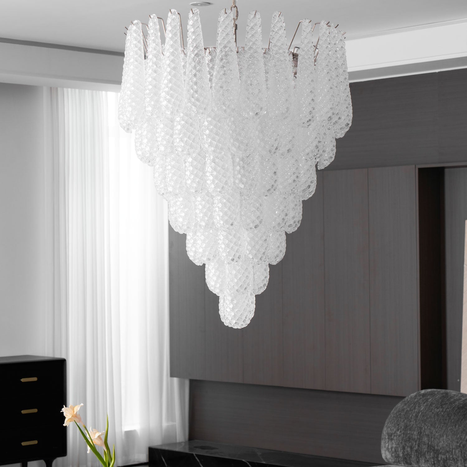 Aurora Chandelier Clear Droplets Murano Glass Waterfall Diamond - Blowlighting
